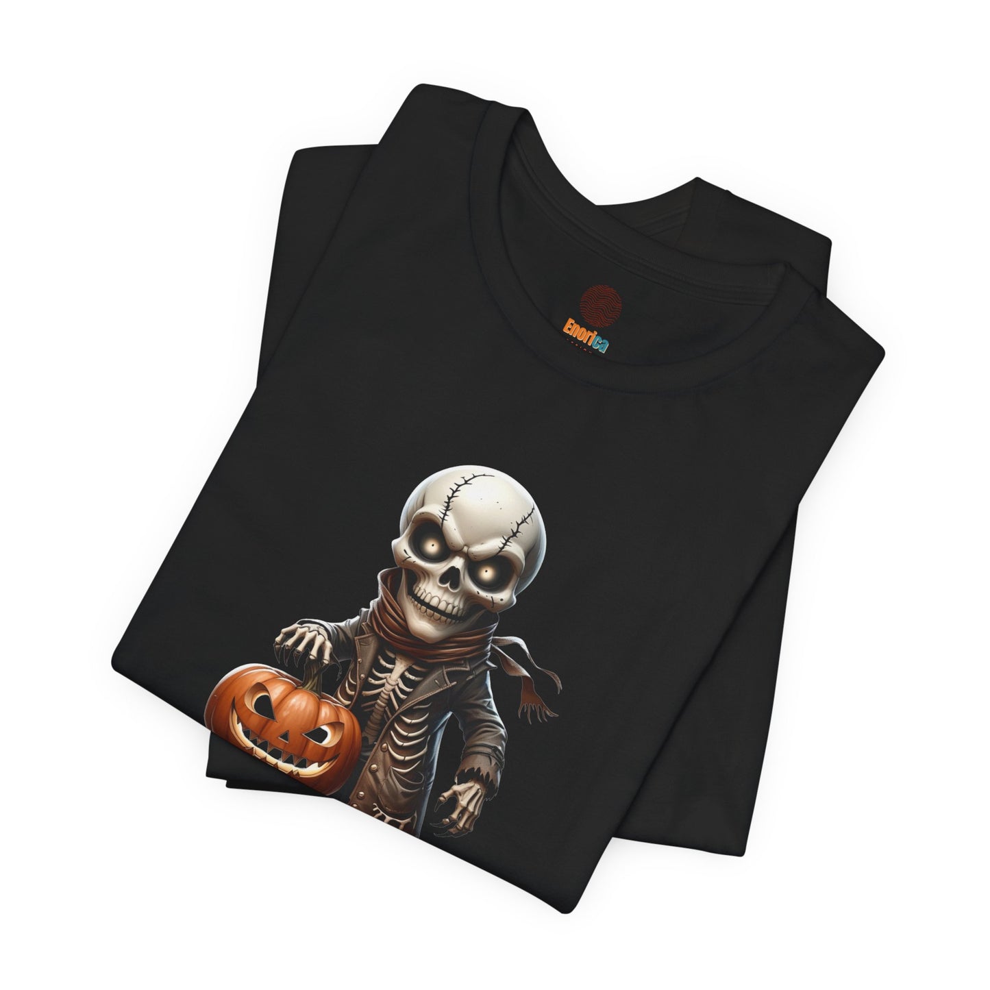Halloween Skeleton Shirt – Spooky Pumpkin Graphic Tee – Bella Canvas 3001 – Unisex Gothic Horror Costume T-Shirt