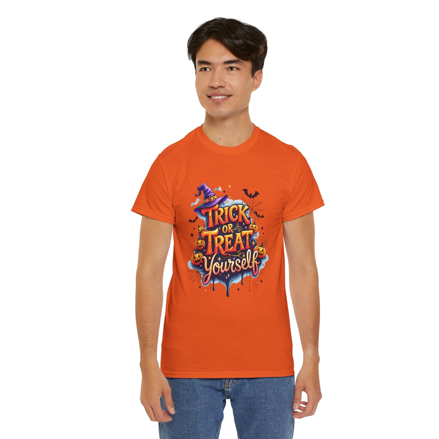 Trick or Treat Yourself Halloween Shirt | Funny Witch Pumpkin Graphic Tee | Spooky Unisex Costume T-Shirt | Cute Halloween Party Top
