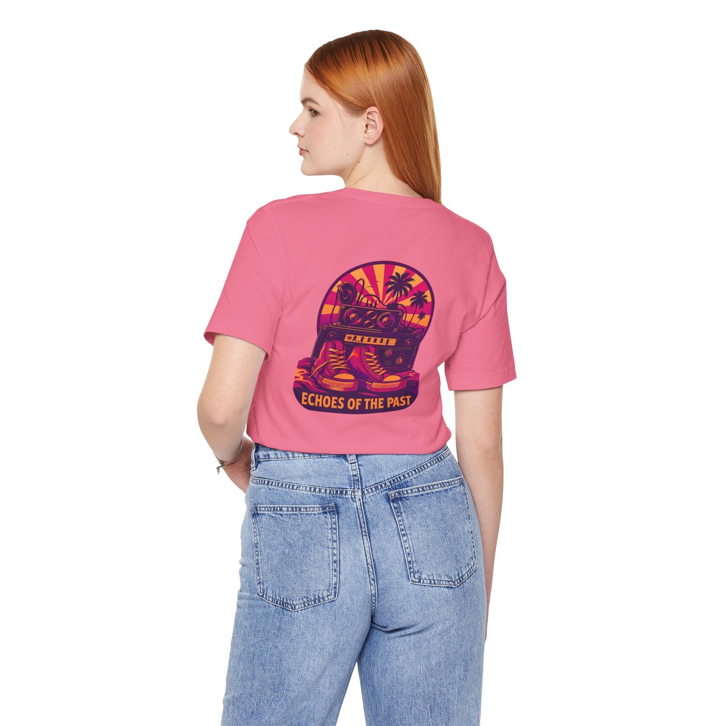 Echoes of the Past Retro Sunset T-Shirt – Bella Canvas 3001 Unisex 80s Vaporwave Graphic Tee, Vintage Music Lover Shirt