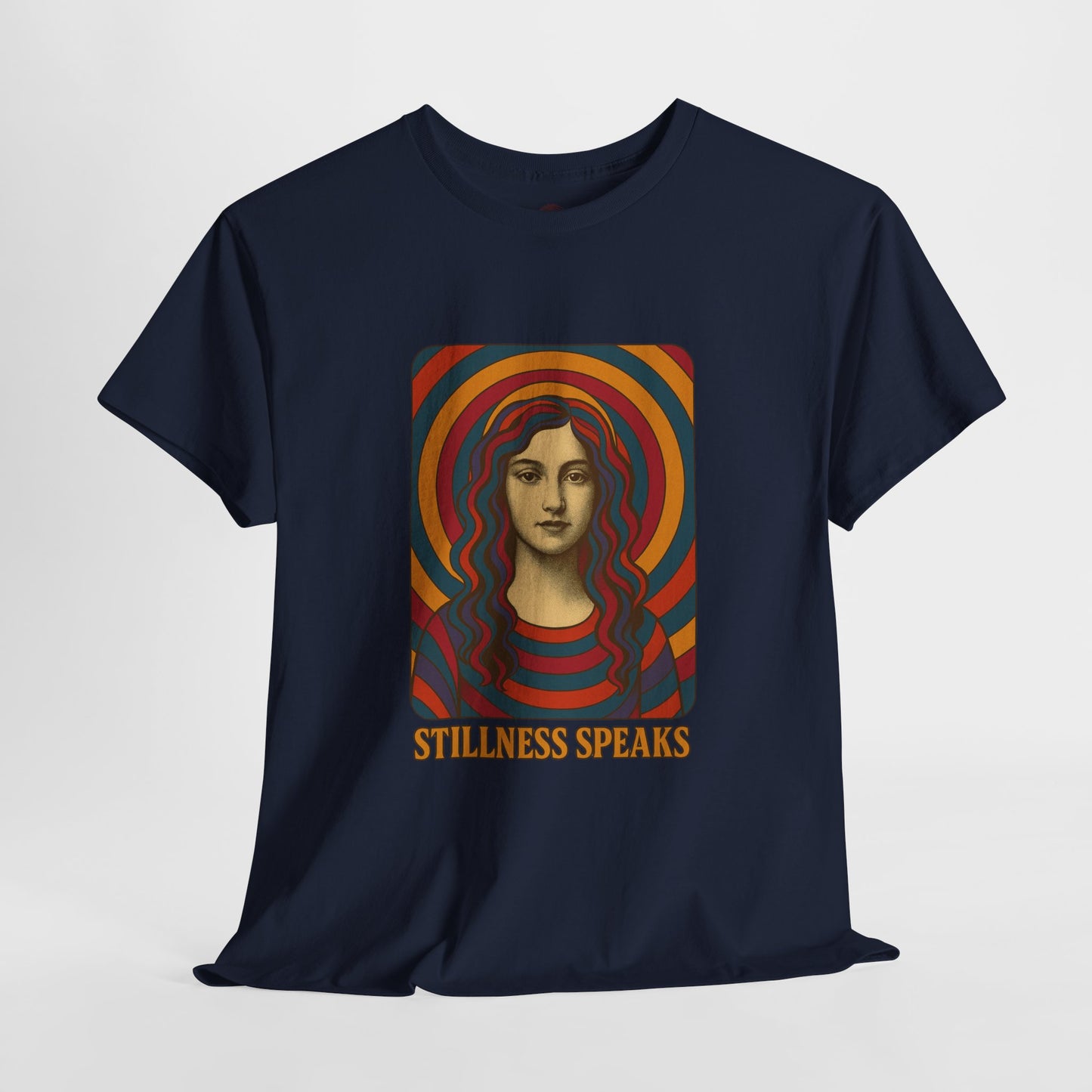 Stillness Speaks Unisex Heavy Cotton Tee, Psychedelic Retro Graphic Shirt, Spiritual Boho Aesthetic Top, Vintage 70s Trippy Tshirt,