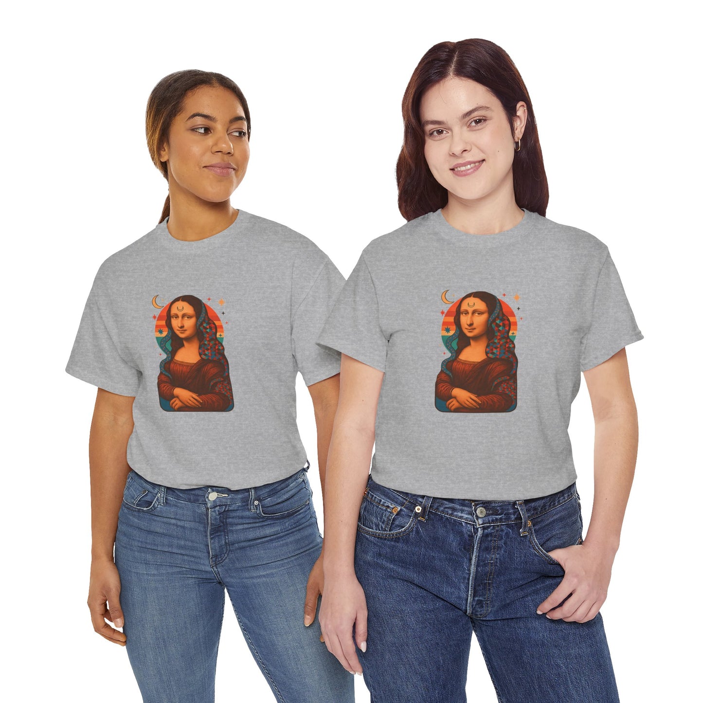 Psychedelic Mona Lisa Gildan 5000 Shirt - Trippy Retro Art Graphic Tee, Colorful Geometric Celestial Design, Vintage Aesthetic T-Shirt