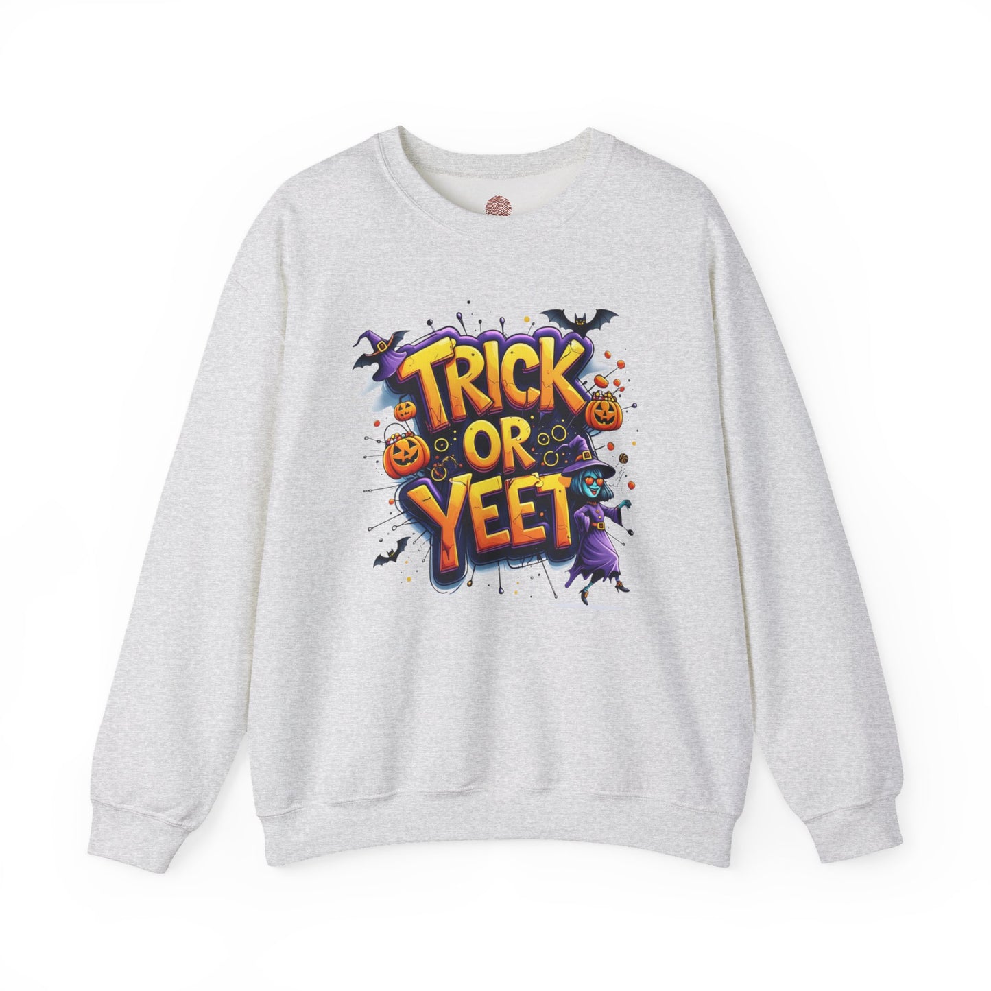 Trick or Yeet Unisex Heavy Blend Crewneck Sweatshirt – Funny Witch & Pumpkin Halloween Pullover