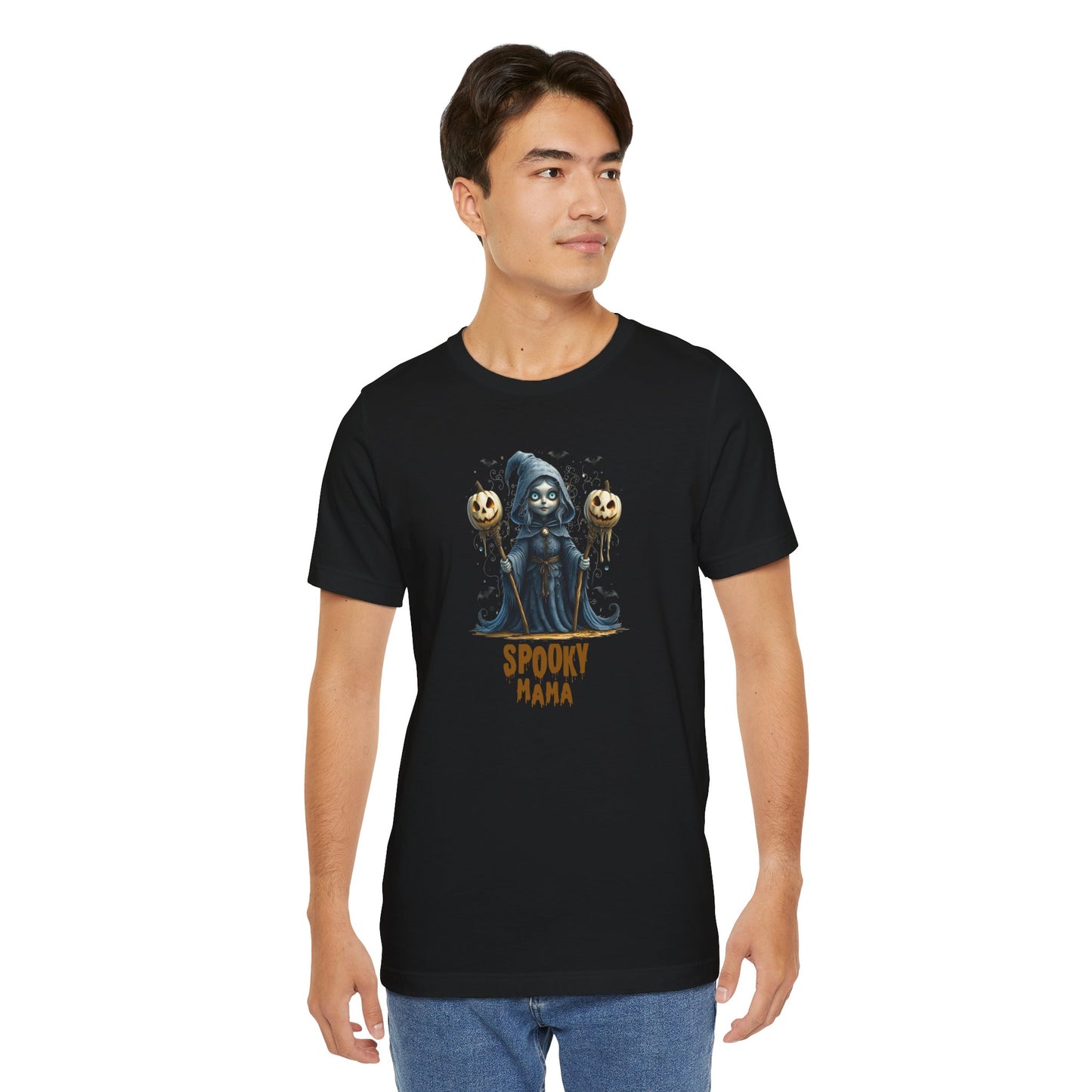 Spooky Mama Halloween Shirt – Gothic Witch Pumpkin Graphic Tee – Bella Canvas 3001 – Cute Halloween T-Shirt for Women