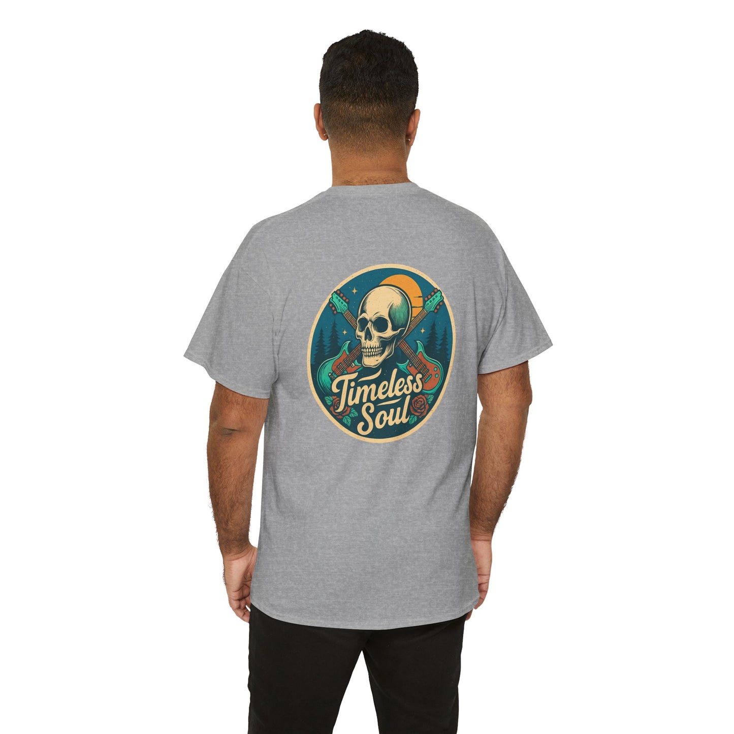 Timeless Soul Rock T-Shirt - Retro Skull and Guitars Graphic Tee, Vintage Rock & Roll Band Shirt, Gothic Music Festival Unisex Top,