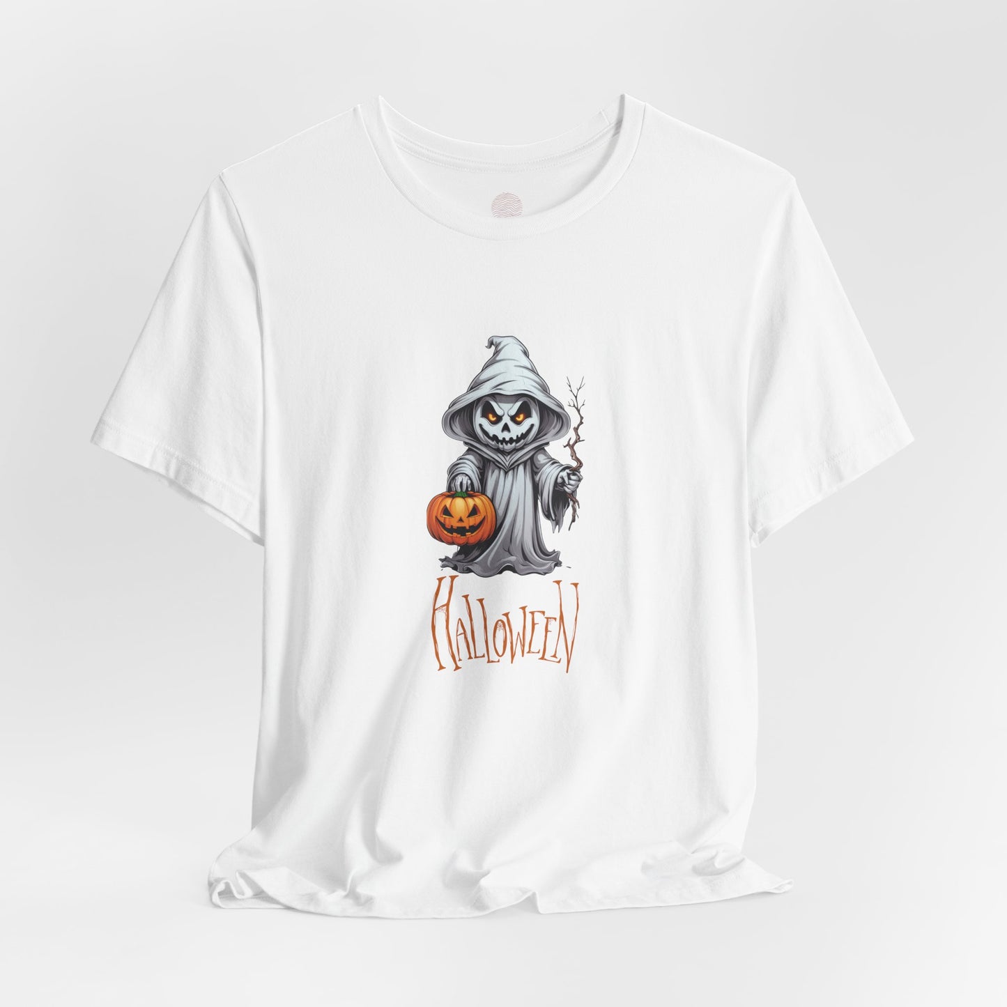 Halloween Ghost Shirt – Scary Pumpkin Graphic Tee – Bella Canvas 3001 – Spooky Unisex Halloween T-Shirt for Women Men