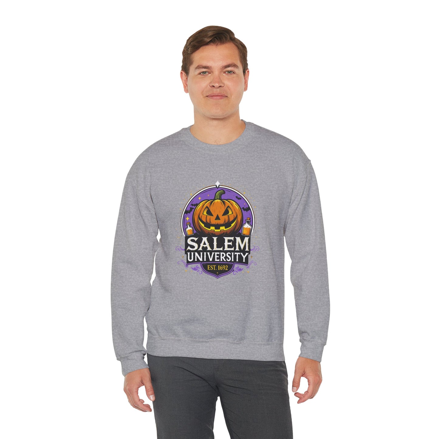 "Unisex Salem University Halloween Sweatshirt – Pumpkin Jack-O’-Lantern Graphic Crewneck Pullover"