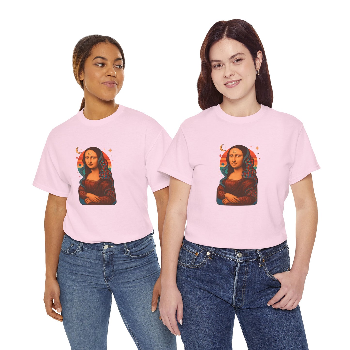 Psychedelic Mona Lisa Gildan 5000 Shirt - Trippy Retro Art Graphic Tee, Colorful Geometric Celestial Design, Vintage Aesthetic T-Shirt
