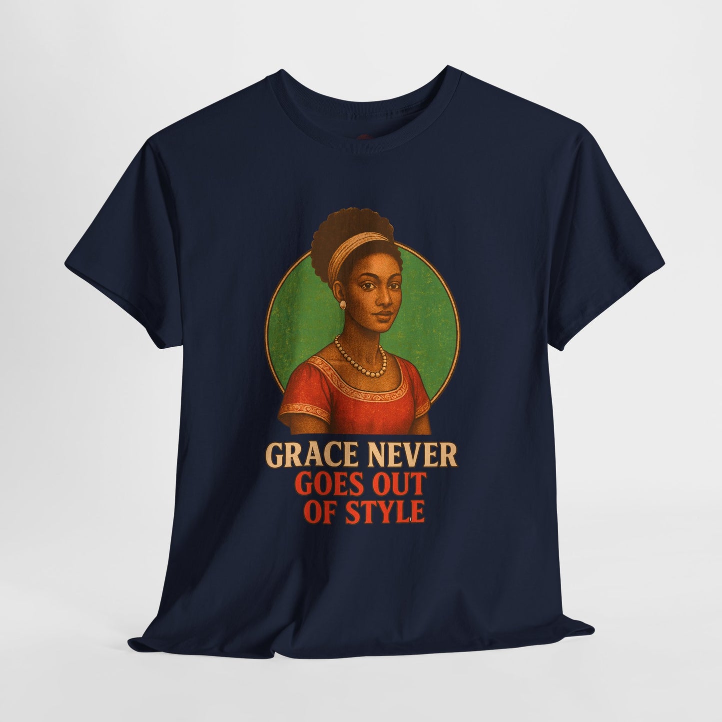 Grace Never Goes Out of Style Gildan 5000 Shirt - Retro Vintage Afro Woman Graphic Tee, 70s Aesthetic Inspirational Quote T-Shirt