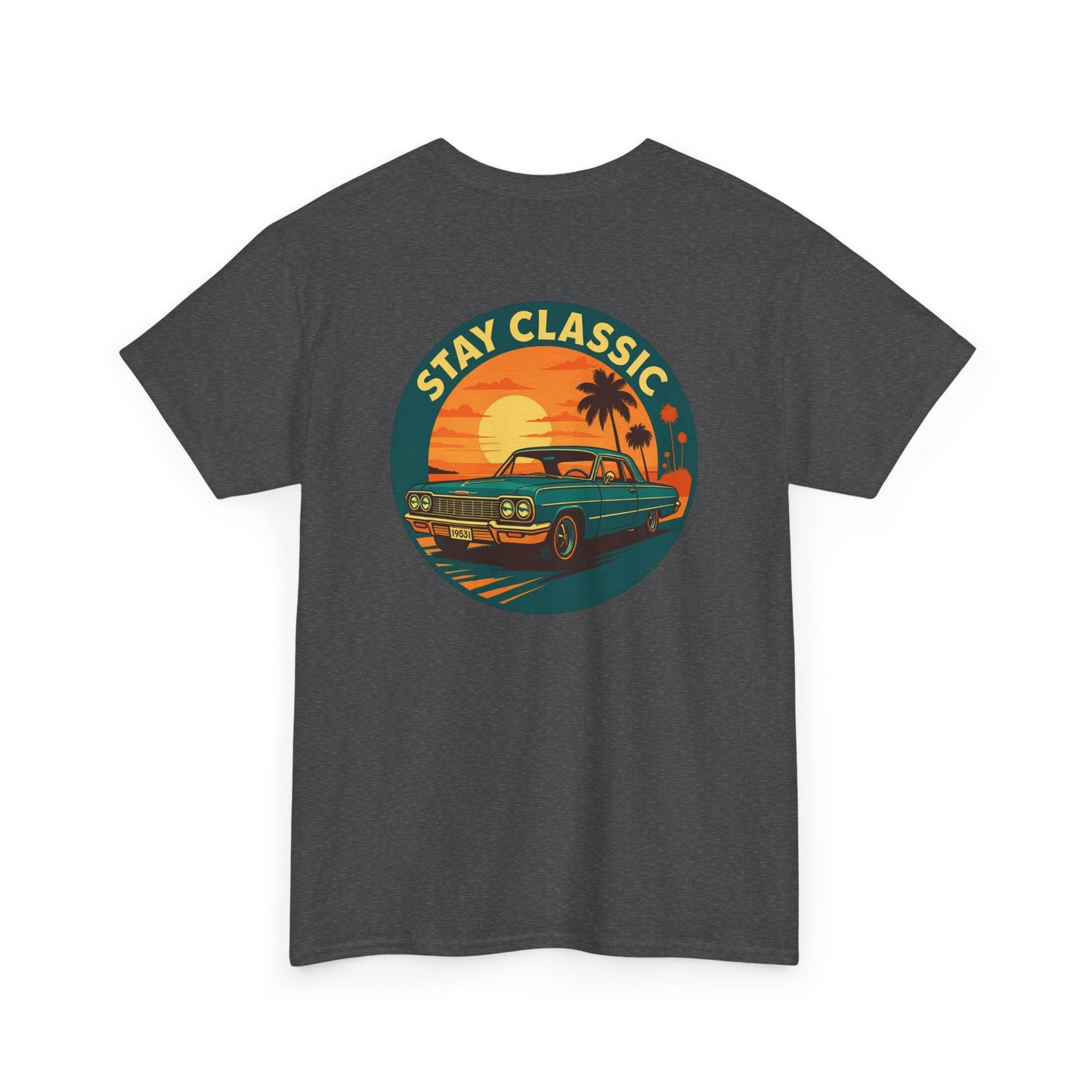 Stay Classic Car T-Shirt | Retro Lowrider Sunset Graphic Tee | Gildan 5000