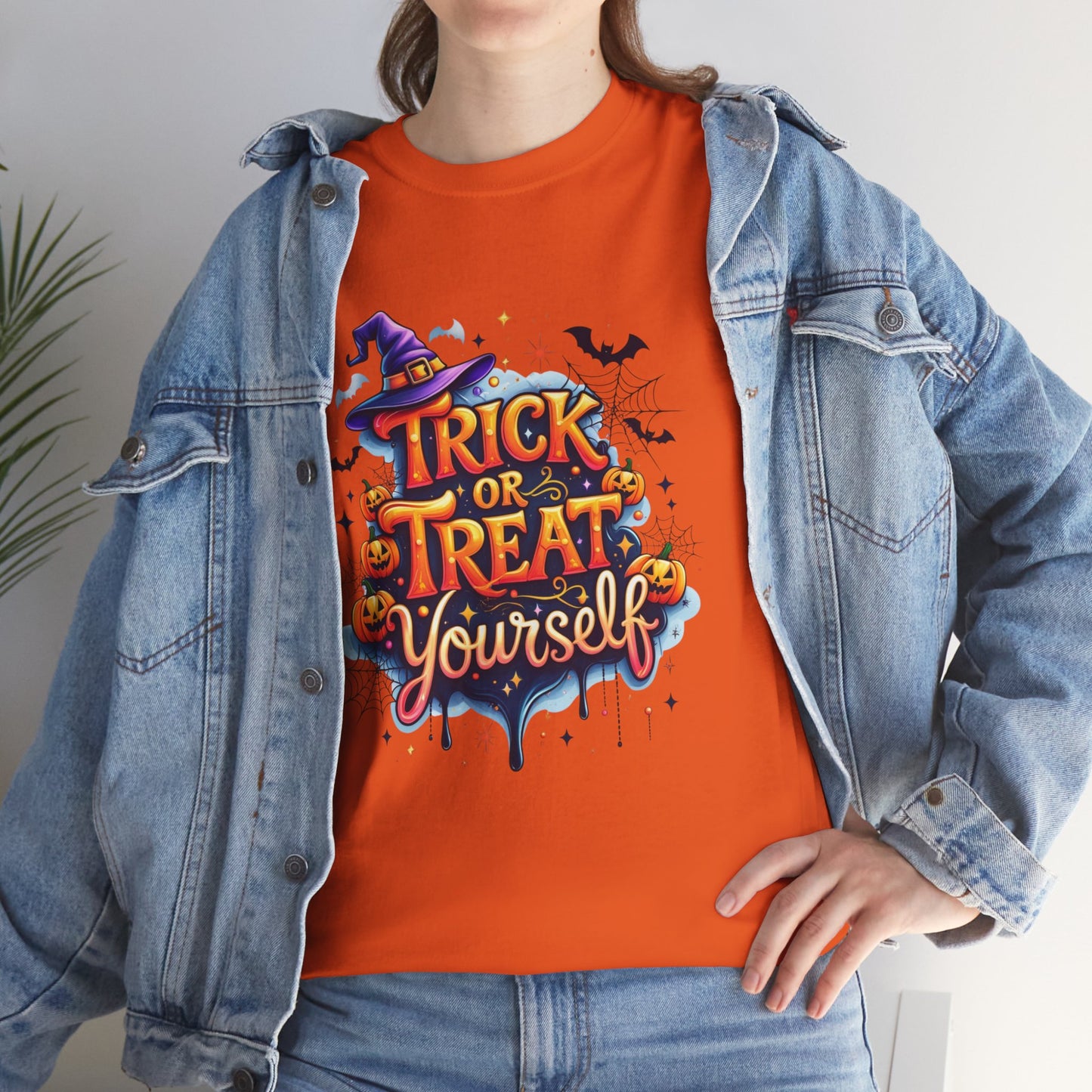 Trick or Treat Yourself Halloween Shirt | Funny Witch Pumpkin Graphic Tee | Spooky Unisex Costume T-Shirt | Cute Halloween Party Top