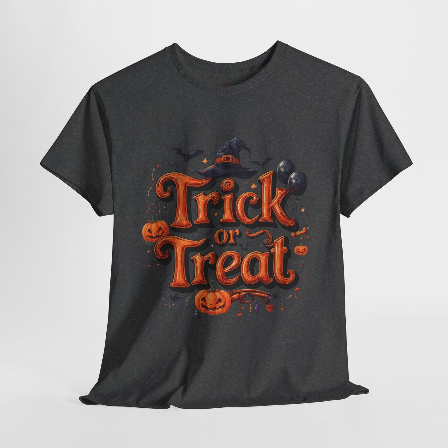 Trick or Treat Halloween Shirt | Spooky Pumpkin Witch Hat Graphic Tee | Funny Unisex Costume T-Shirt | Cute Halloween Party Top
