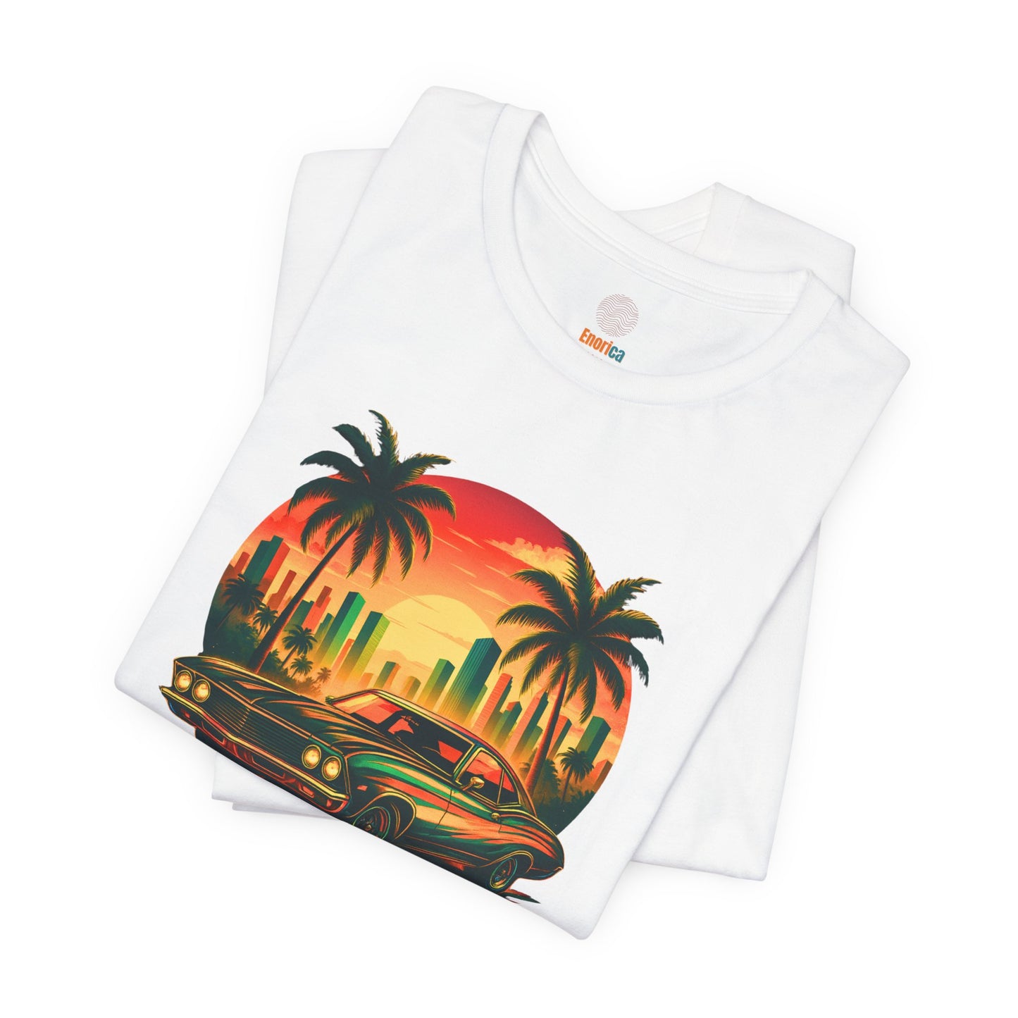 Retro Sunset Muscle Car T-Shirt, Vintage Skyline Graphic Tee, Unisex Jersey Tee, Golden Days Ahead Shirt, Bella Canvas 3001