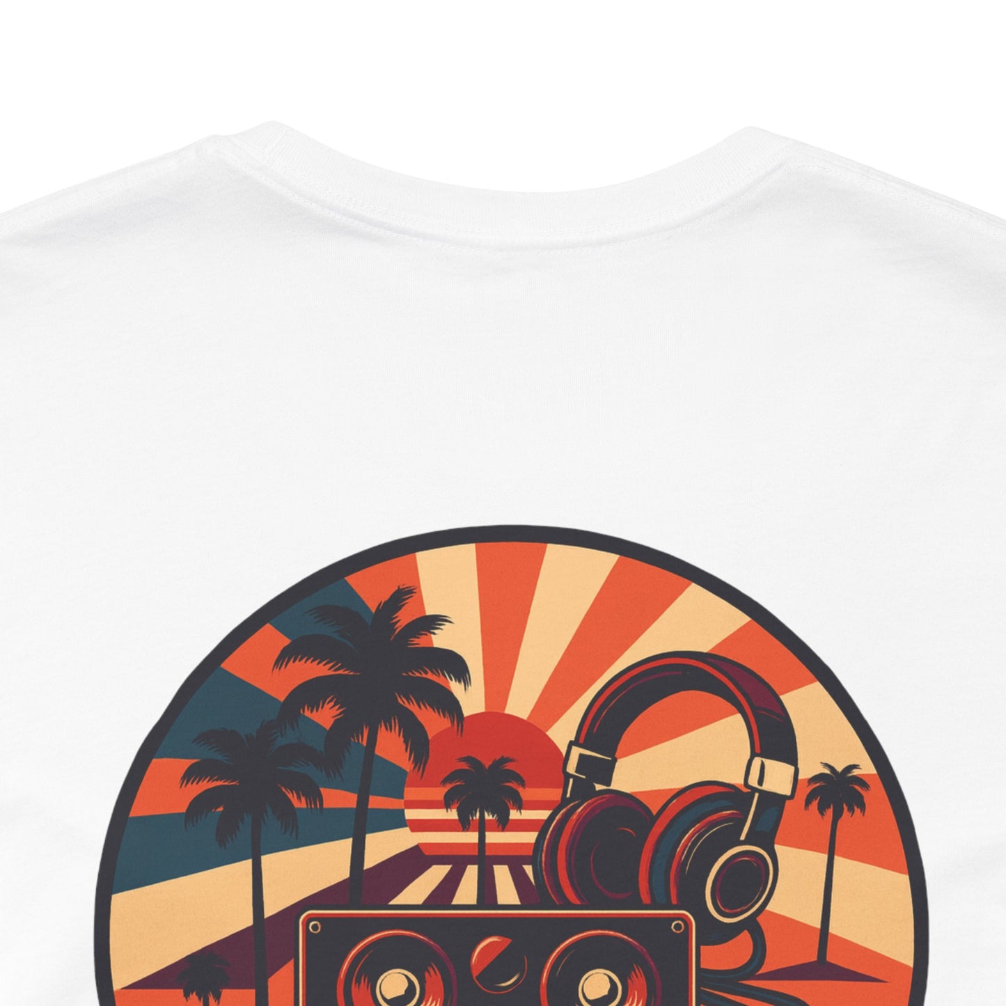 Echoes of the Past Retro Sunset T-Shirt – Bella Canvas 3001 Unisex Vintage 80s Palm Tree Music Graphic Tee