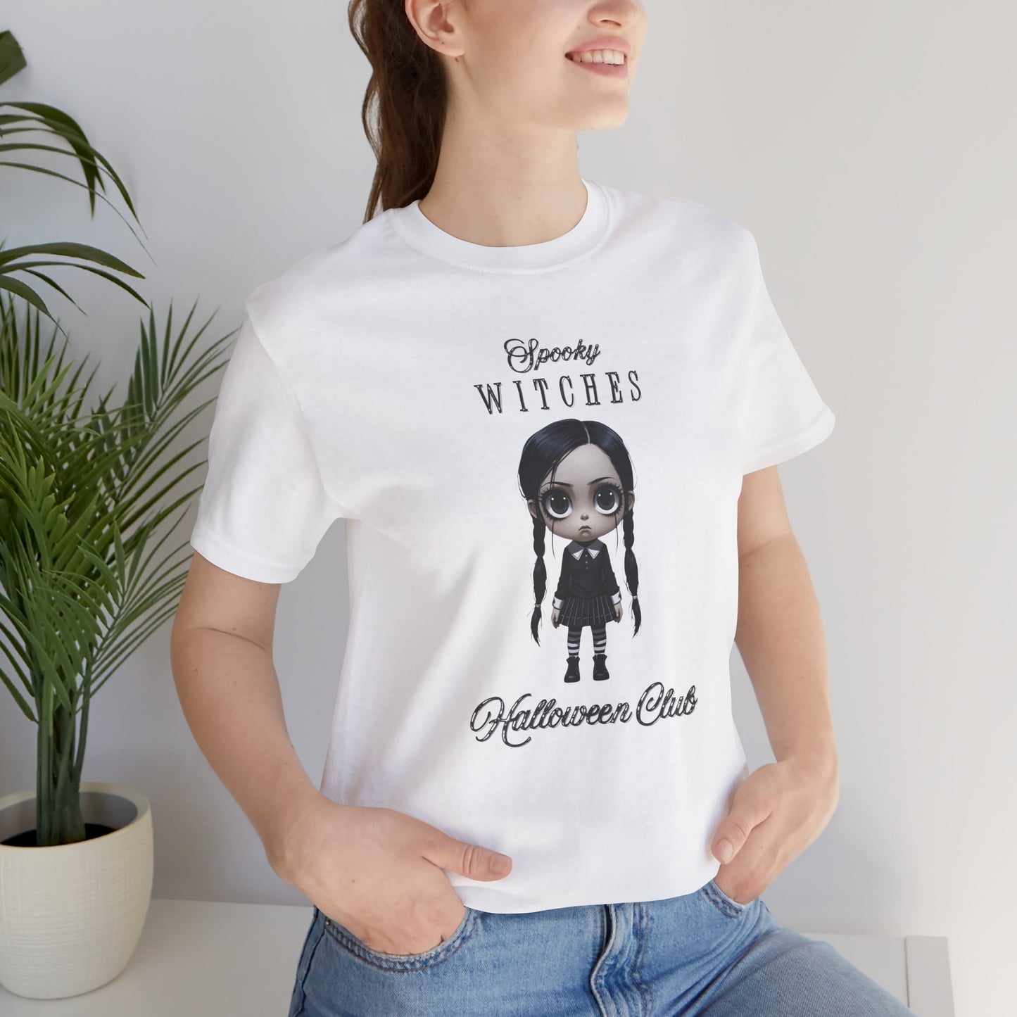 Spooky Witches Halloween Club Shirt – Gothic Wednesday Addams Inspired Tee – Bella Canvas 3001 – Unisex Spooky Halloween T-Shirt