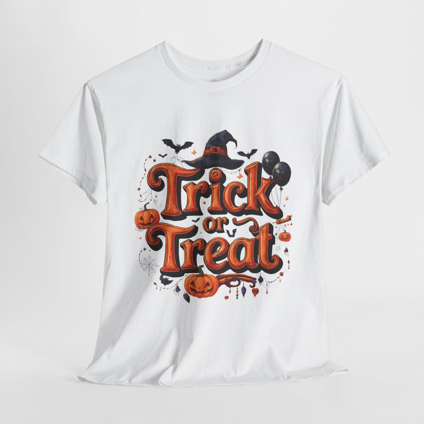 Trick or Treat Halloween Shirt | Spooky Pumpkin Witch Hat Graphic Tee | Funny Unisex Costume T-Shirt | Cute Halloween Party Top