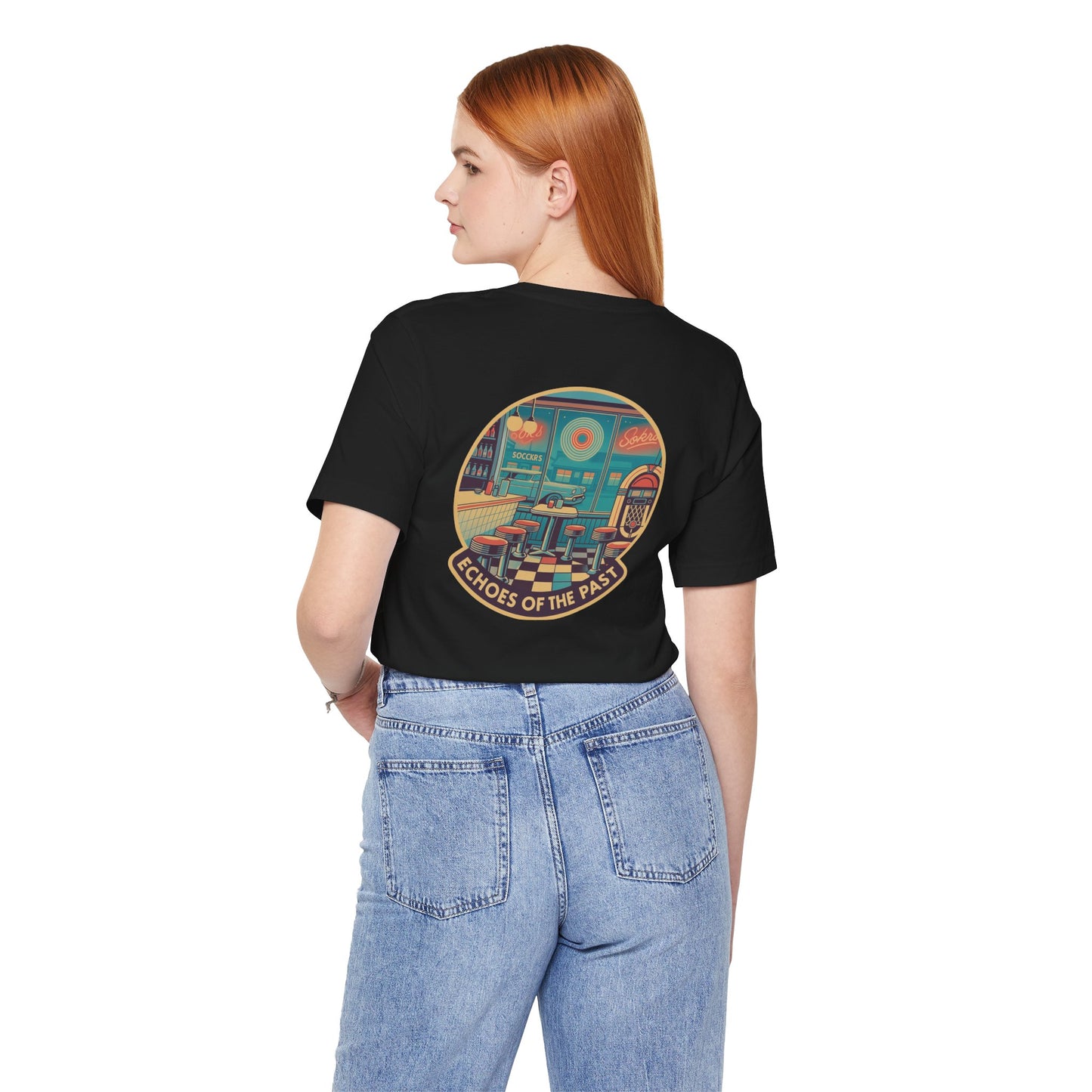 Echoes of the Past Retro Diner T-Shirt – Bella Canvas 3001 Unisex Vintage 80s Jukebox Neon Graphic Tee