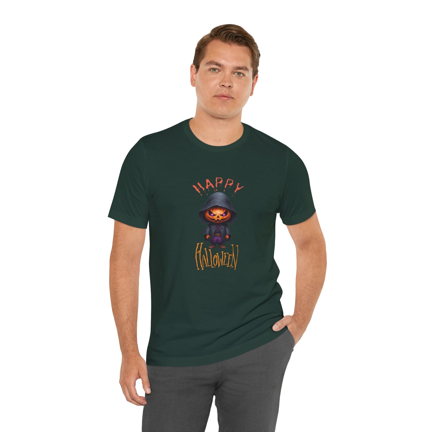 Happy Halloween Pumpkin Head Shirt – Spooky Jack O’Lantern Graphic Tee – Bella Canvas 3001 Unisex T-Shirt