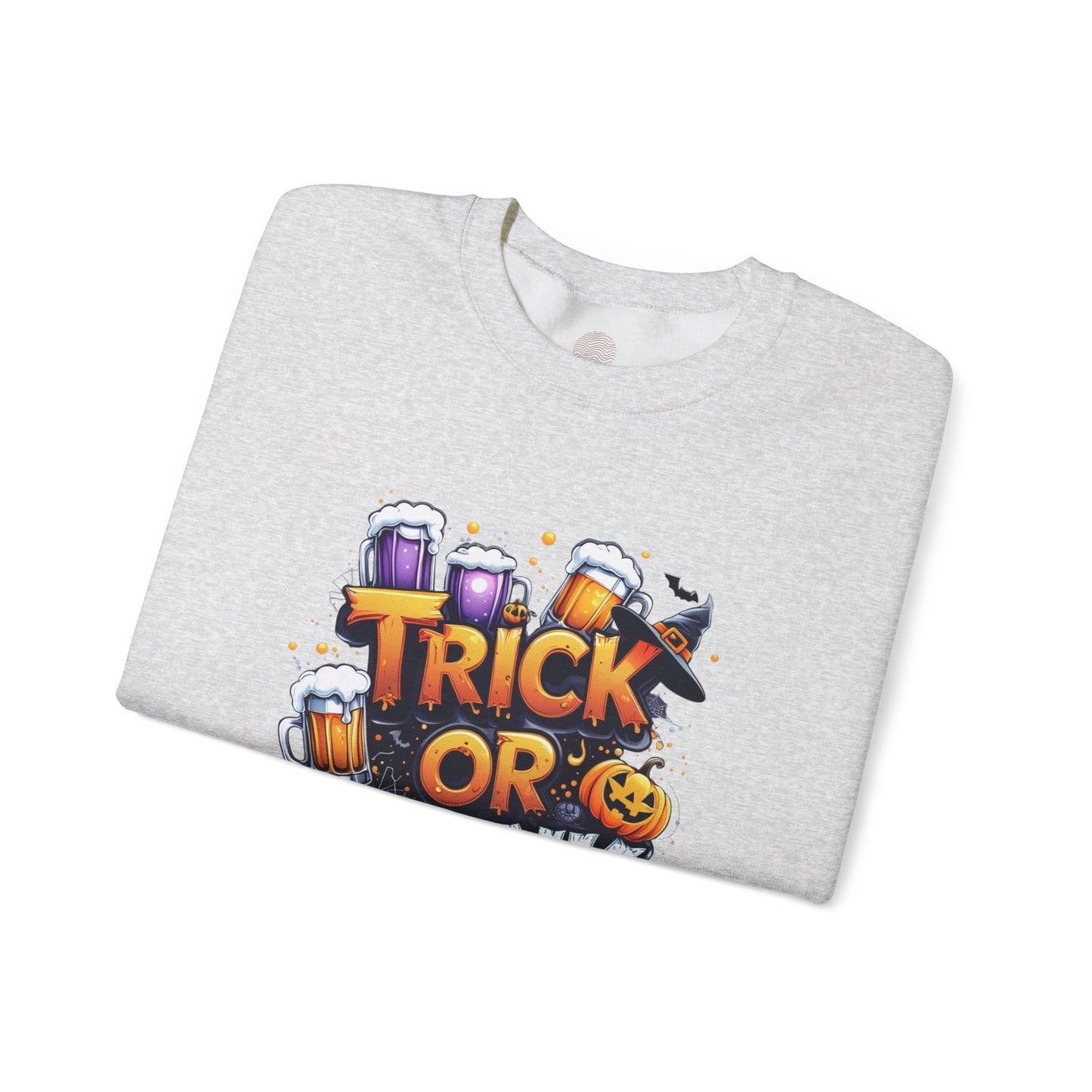 "Trick or Drink Halloween Sweatshirt – Unisex Cozy Crewneck, Spooky Season Fall Outfit, Funny Party Gift"