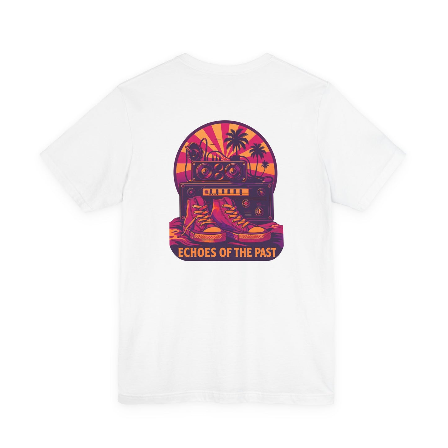 Echoes of the Past Retro Sunset T-Shirt – Bella Canvas 3001 Unisex 80s Vaporwave Graphic Tee, Vintage Music Lover Shirt