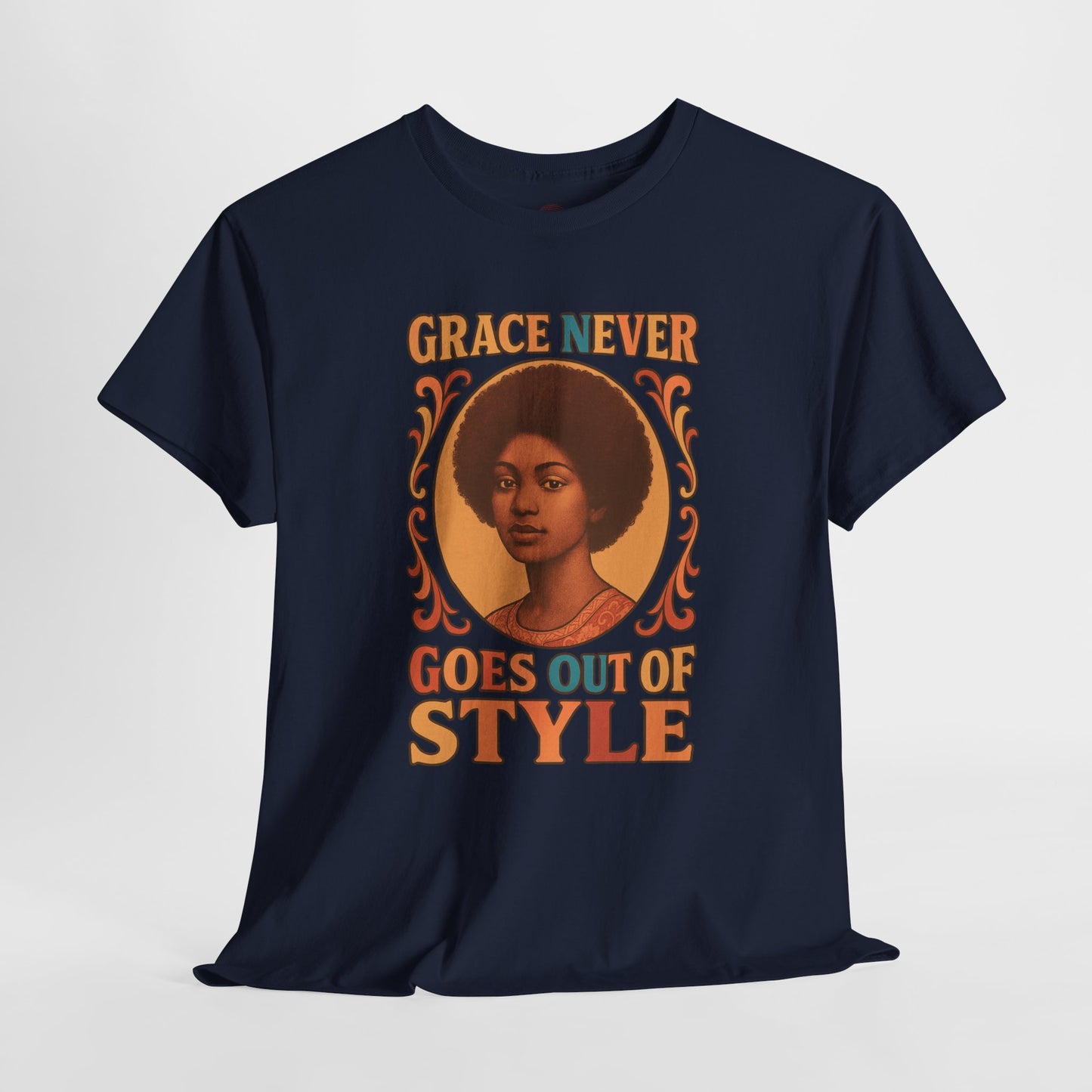 Grace Never Goes Out of Style Gildan 5000 Shirt - Retro Afro Woman Graphic Tee, Vintage 70s Aesthetic T-Shirt, Quote Top