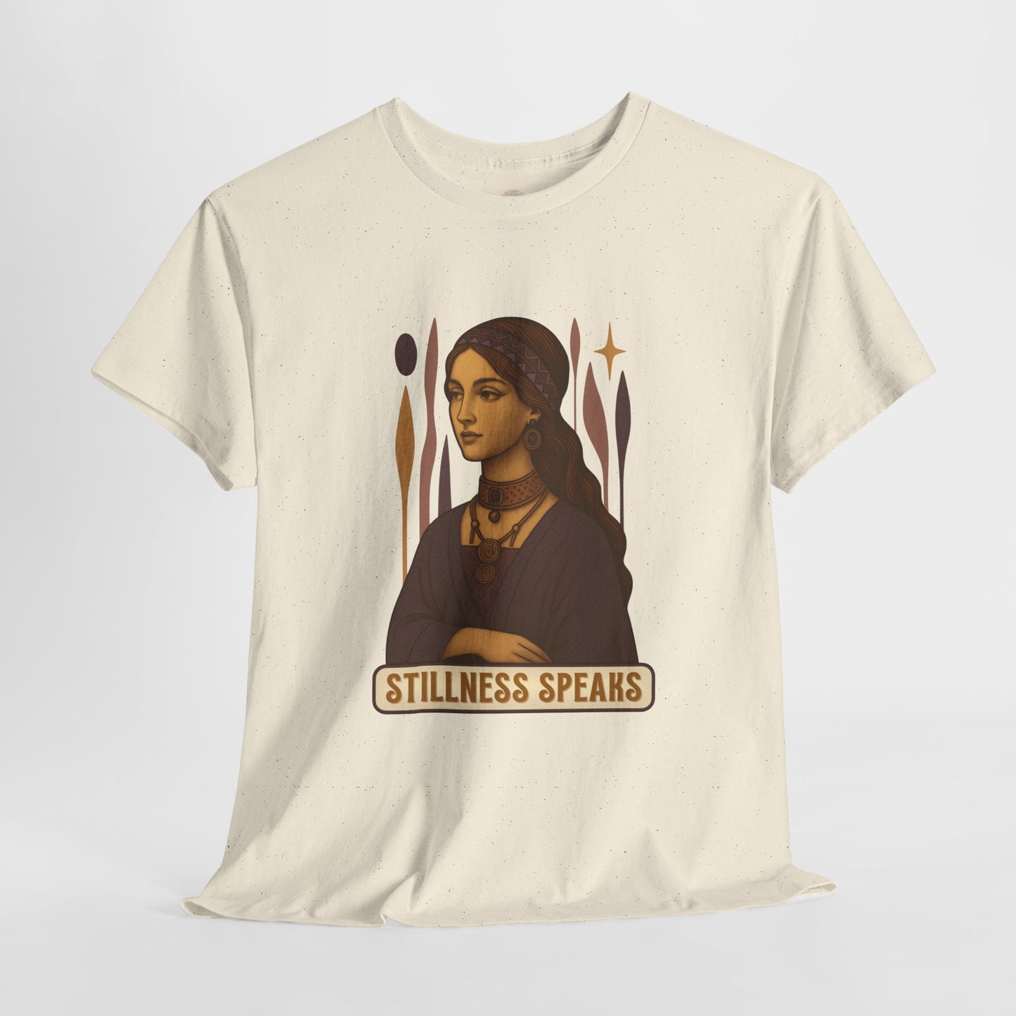 Vintage Mystic Woman Stillness Speaks T-Shirt, Retro Boho Aesthetic Top, Spiritual Graphic Tee, Mindfulness Yoga Gift, Unisex Heavy Cotton