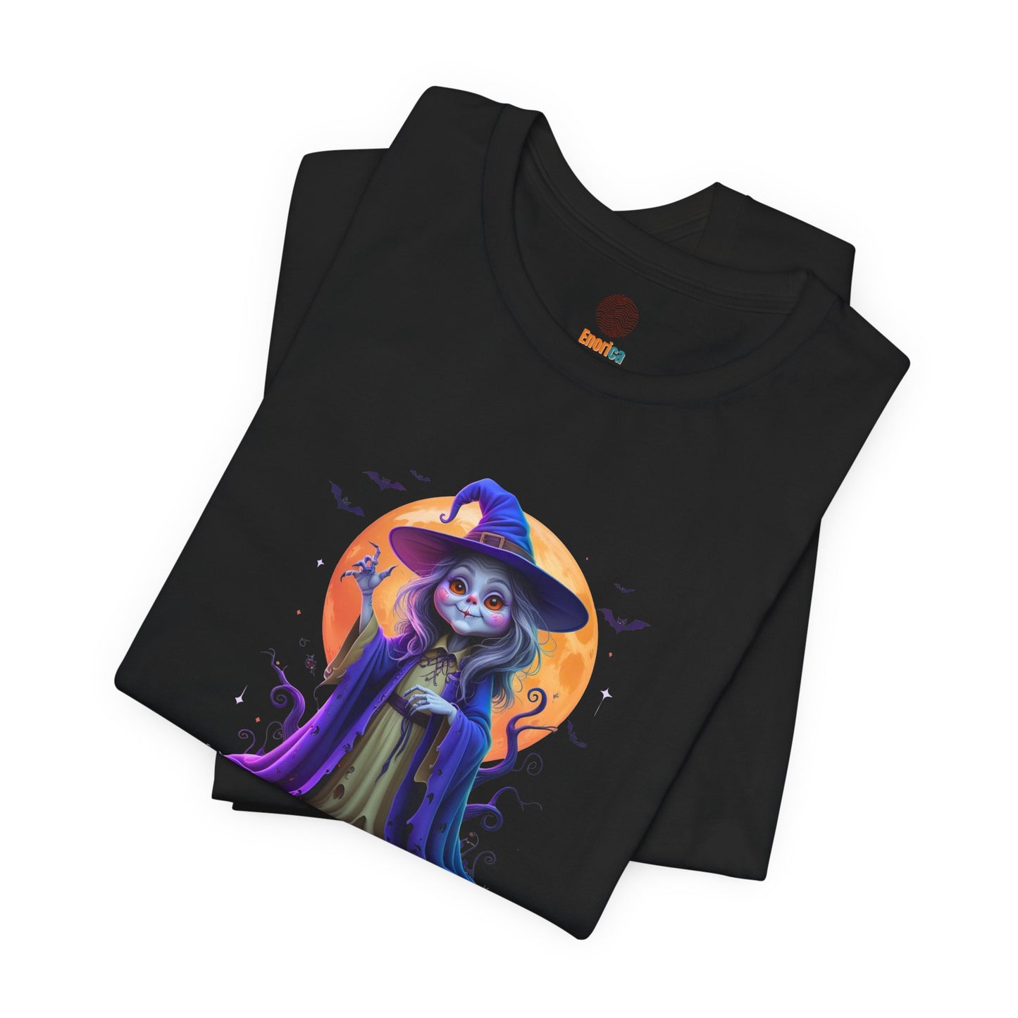 Happy Halloween Witch Shirt – Spooky Full Moon Graphic Tee – Bella Canvas 3001 – Unisex Halloween T-Shirt for Women Men