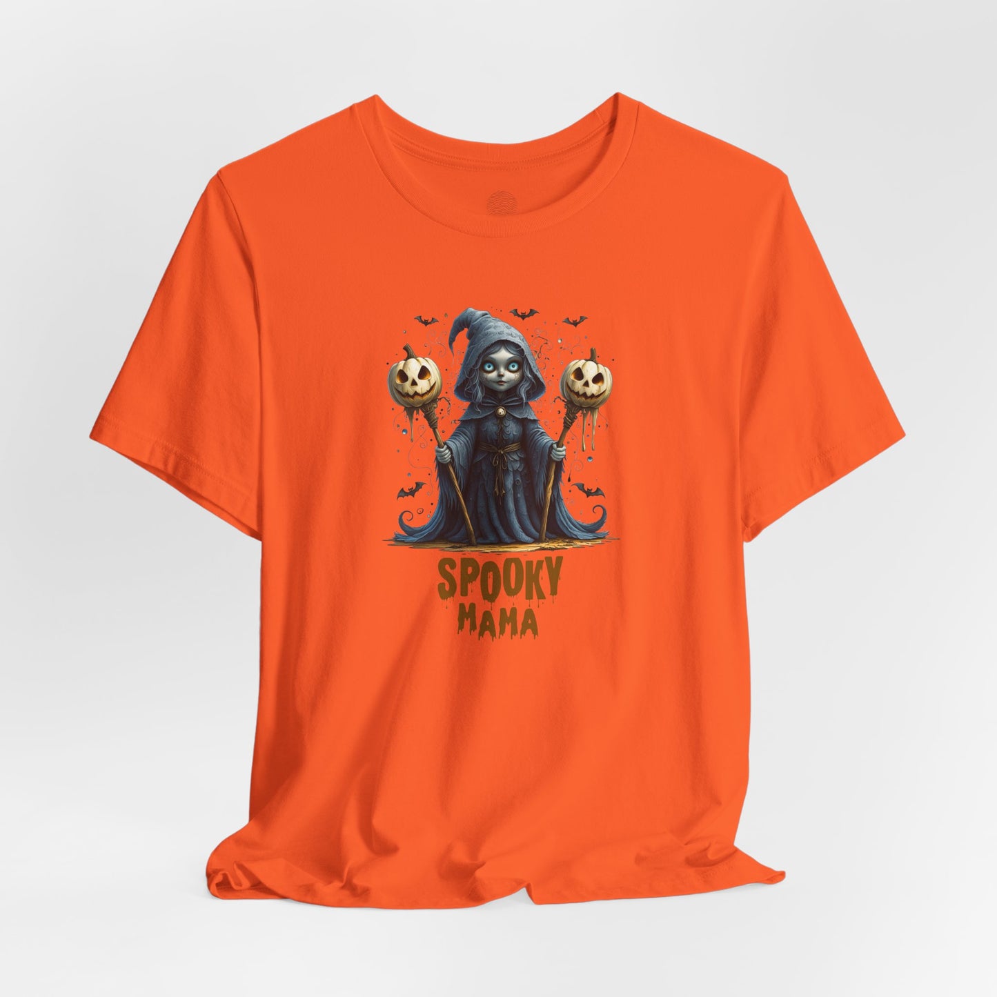 Spooky Mama Halloween Shirt – Gothic Witch Pumpkin Graphic Tee – Bella Canvas 3001 – Cute Halloween T-Shirt for Women