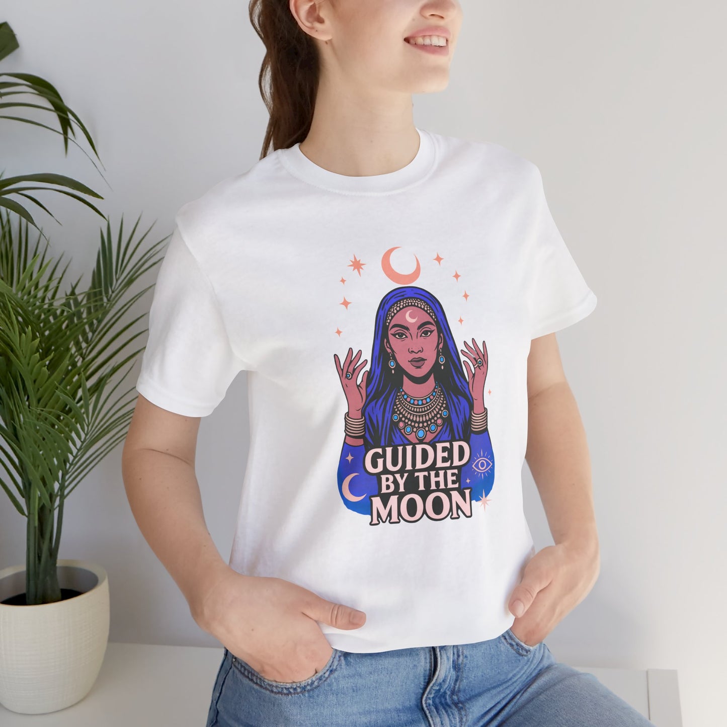 Guided by the Moon T Shirt, Mystical Celestial Graphic Tee, Spiritual Astrology Unisex Top, Moon Phase Witchy Gift for Moon Lovers - Unisex