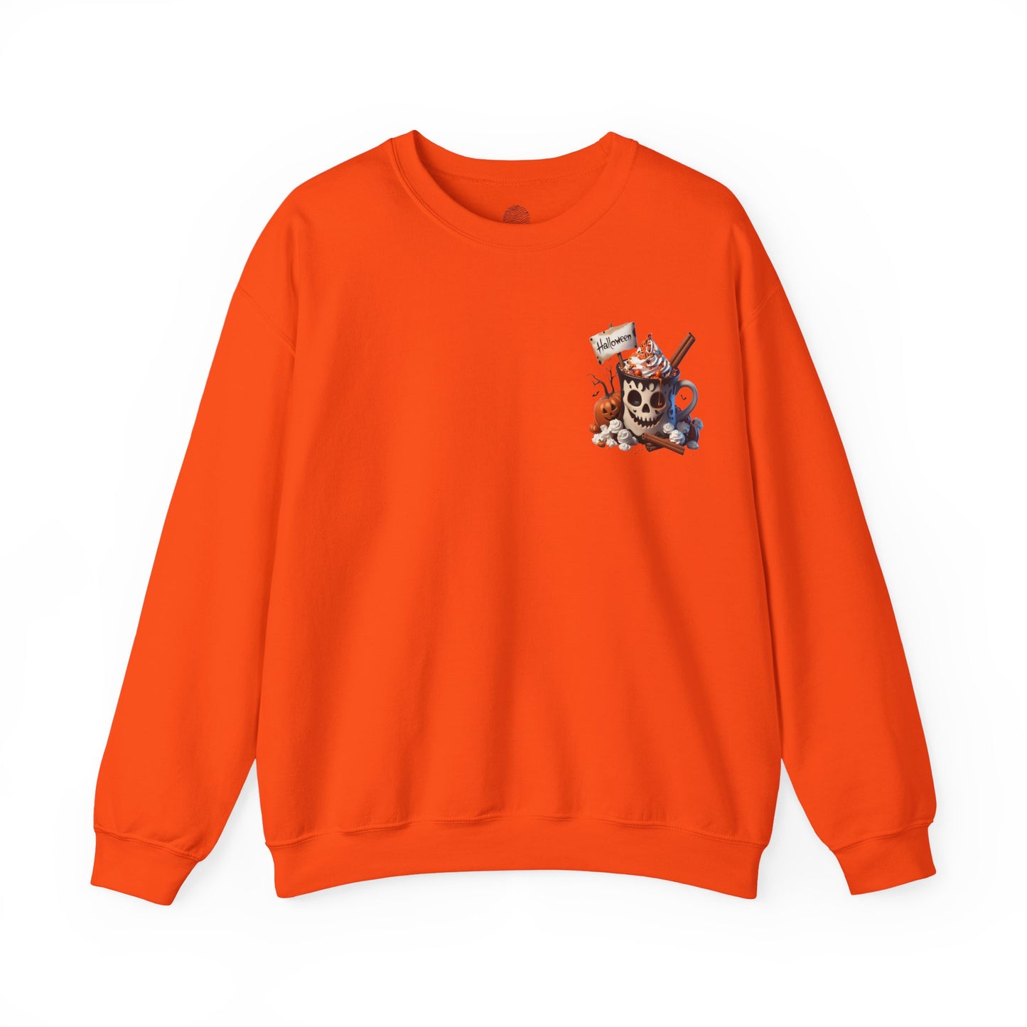 Halloween Skull Coffee Sweatshirt – Spooky Pumpkin Latte Fall Sweater – Cozy Autumn Skull Cup Pullover-Gildan 18000