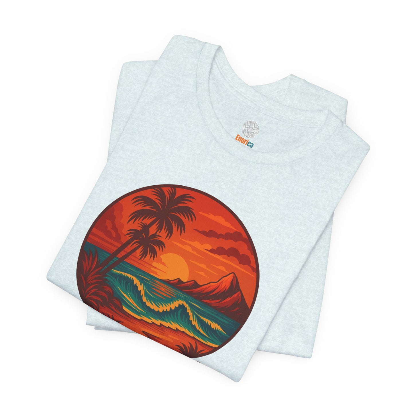 Retro Sunset Ocean Wave Graphic Tee - Live Bright Think Deep T-Shirt, Palm Tree Beach Shirt, Inspirational Typography, Unisex Bella Canvas