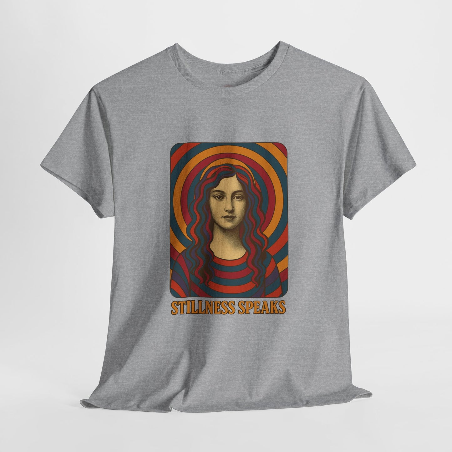 Stillness Speaks Unisex Heavy Cotton Tee, Psychedelic Retro Graphic Shirt, Spiritual Boho Aesthetic Top, Vintage 70s Trippy Tshirt,