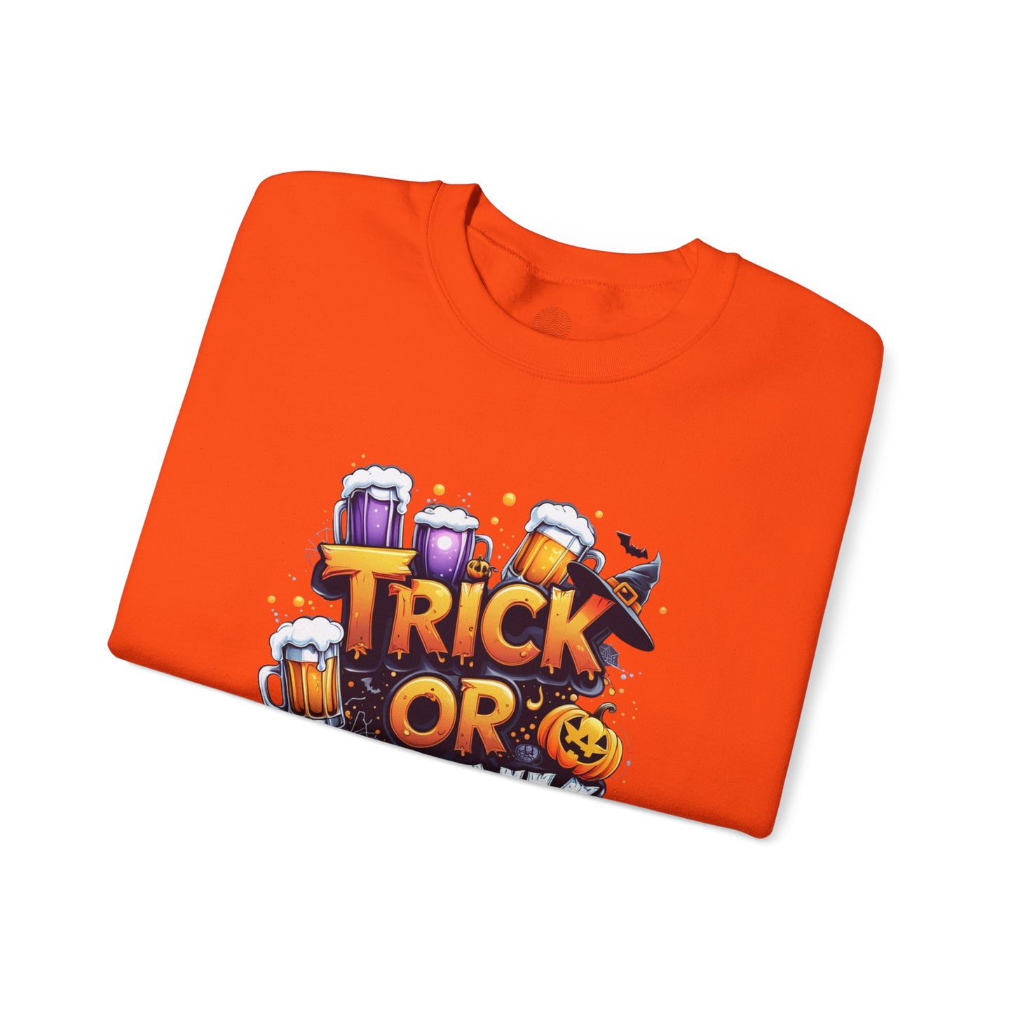 "Trick or Drink Halloween Sweatshirt – Unisex Cozy Crewneck, Spooky Season Fall Outfit, Funny Party Gift"
