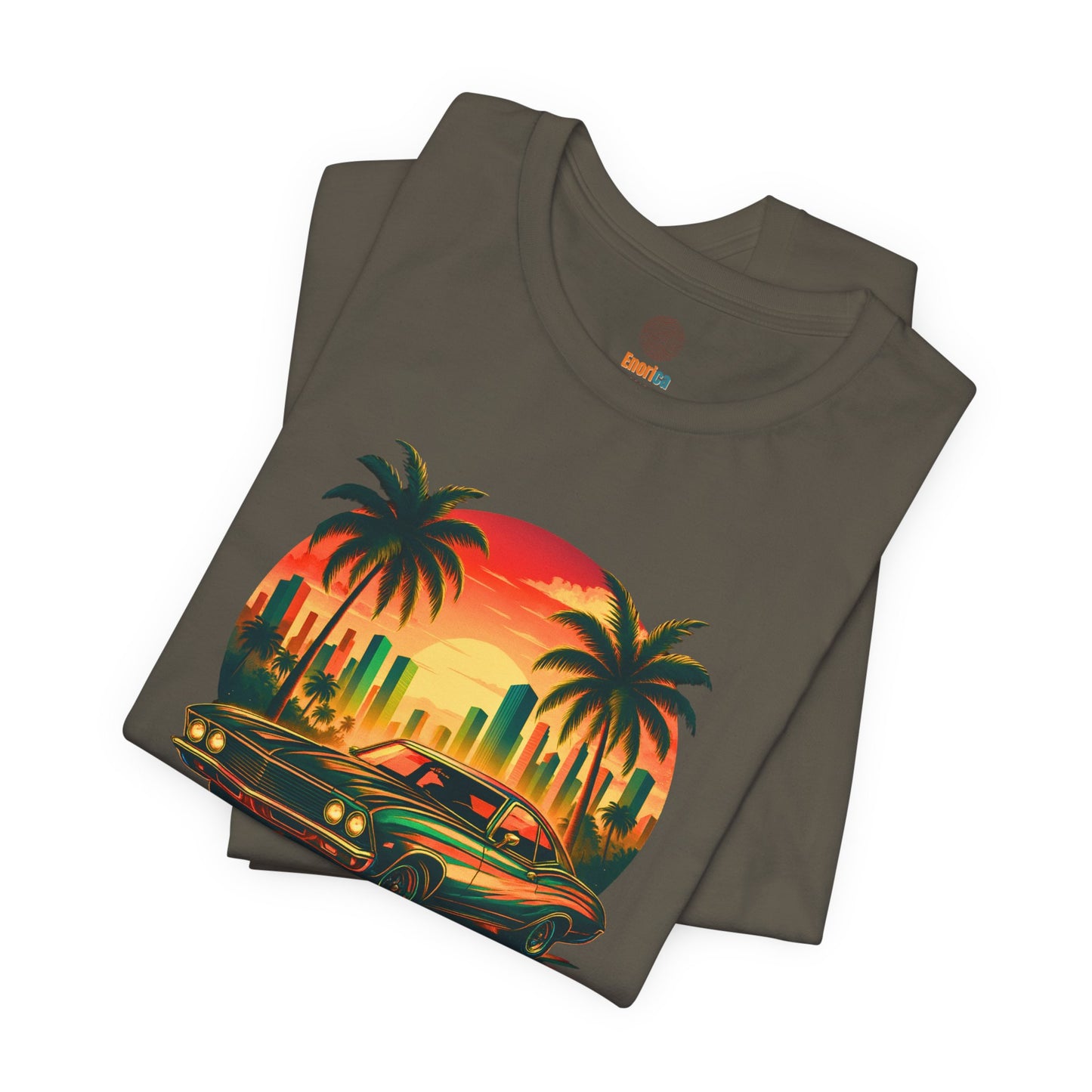 Retro Sunset Muscle Car T-Shirt, Vintage Skyline Graphic Tee, Unisex Jersey Tee, Golden Days Ahead Shirt, Bella Canvas 3001