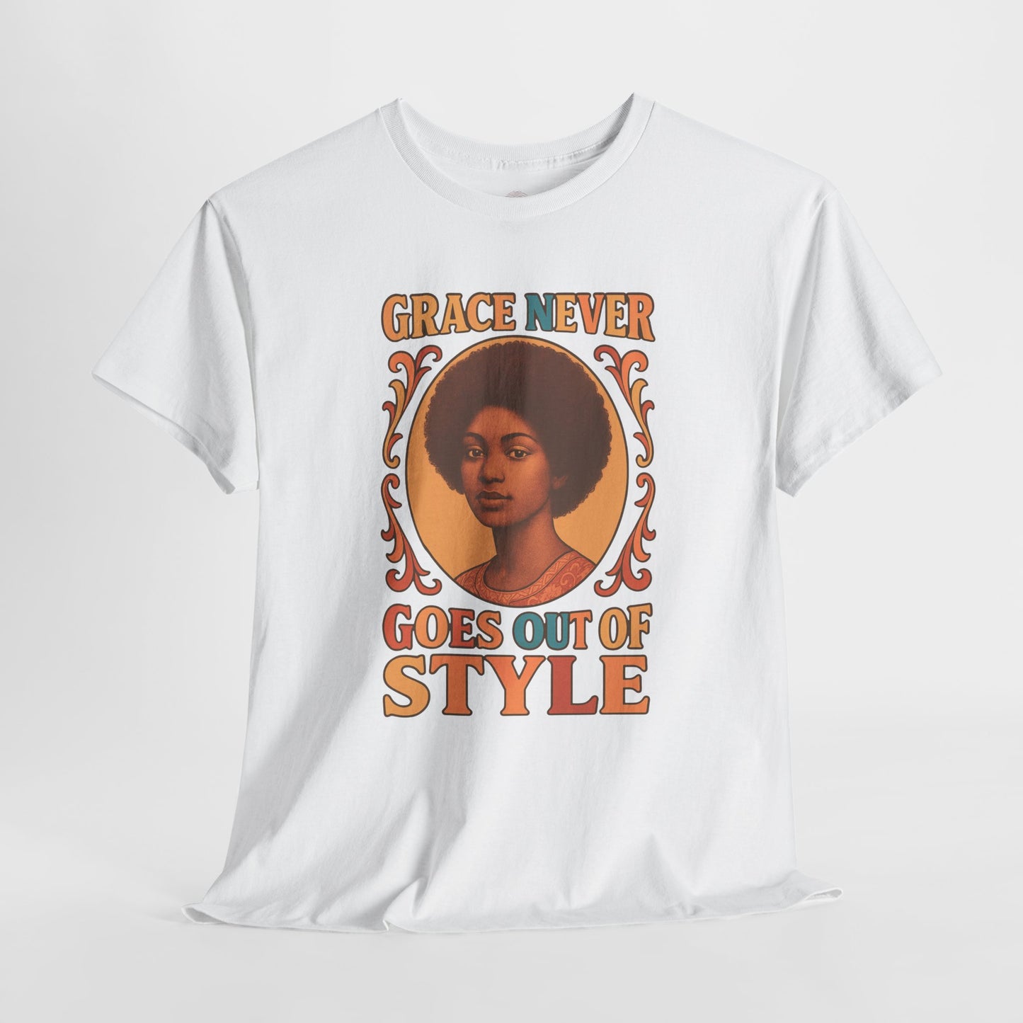 Grace Never Goes Out of Style Gildan 5000 Shirt - Retro Afro Woman Graphic Tee, Vintage 70s Aesthetic T-Shirt, Quote Top