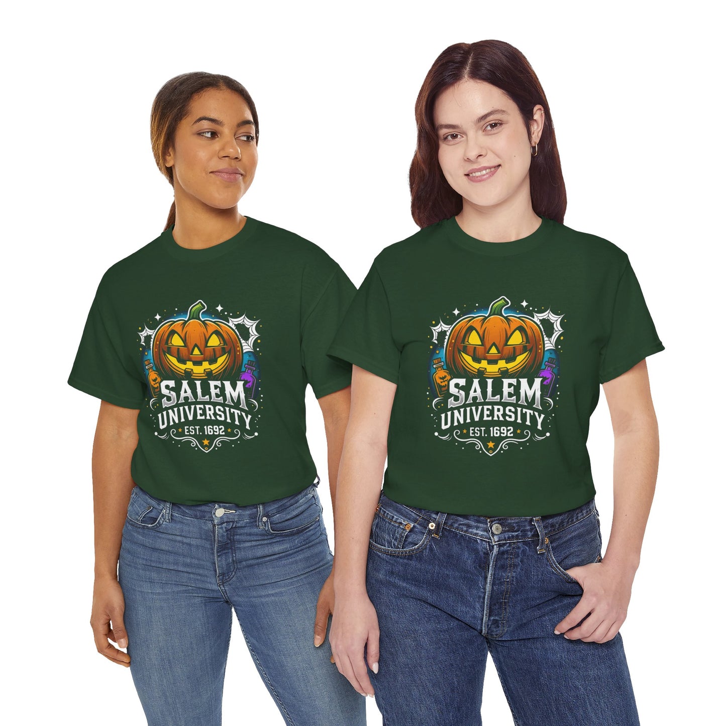 Salem University Halloween Shirt | Funny Witch Pumpkin Graphic Tee | Spooky Witchcraft Unisex T-Shirt | Vintage Halloween Party Top
