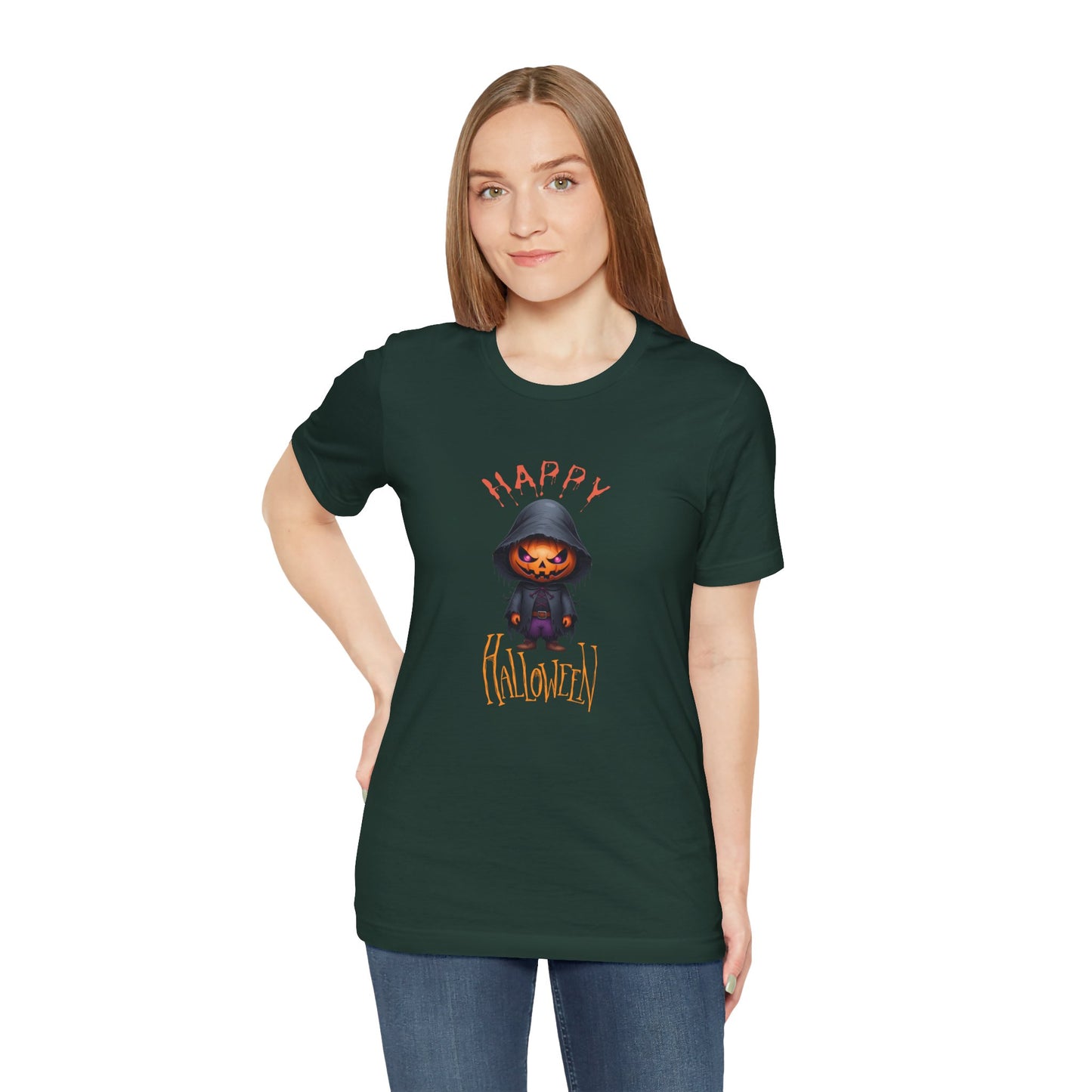 Happy Halloween Pumpkin Head Shirt – Spooky Jack O’Lantern Graphic Tee – Bella Canvas 3001 Unisex T-Shirt