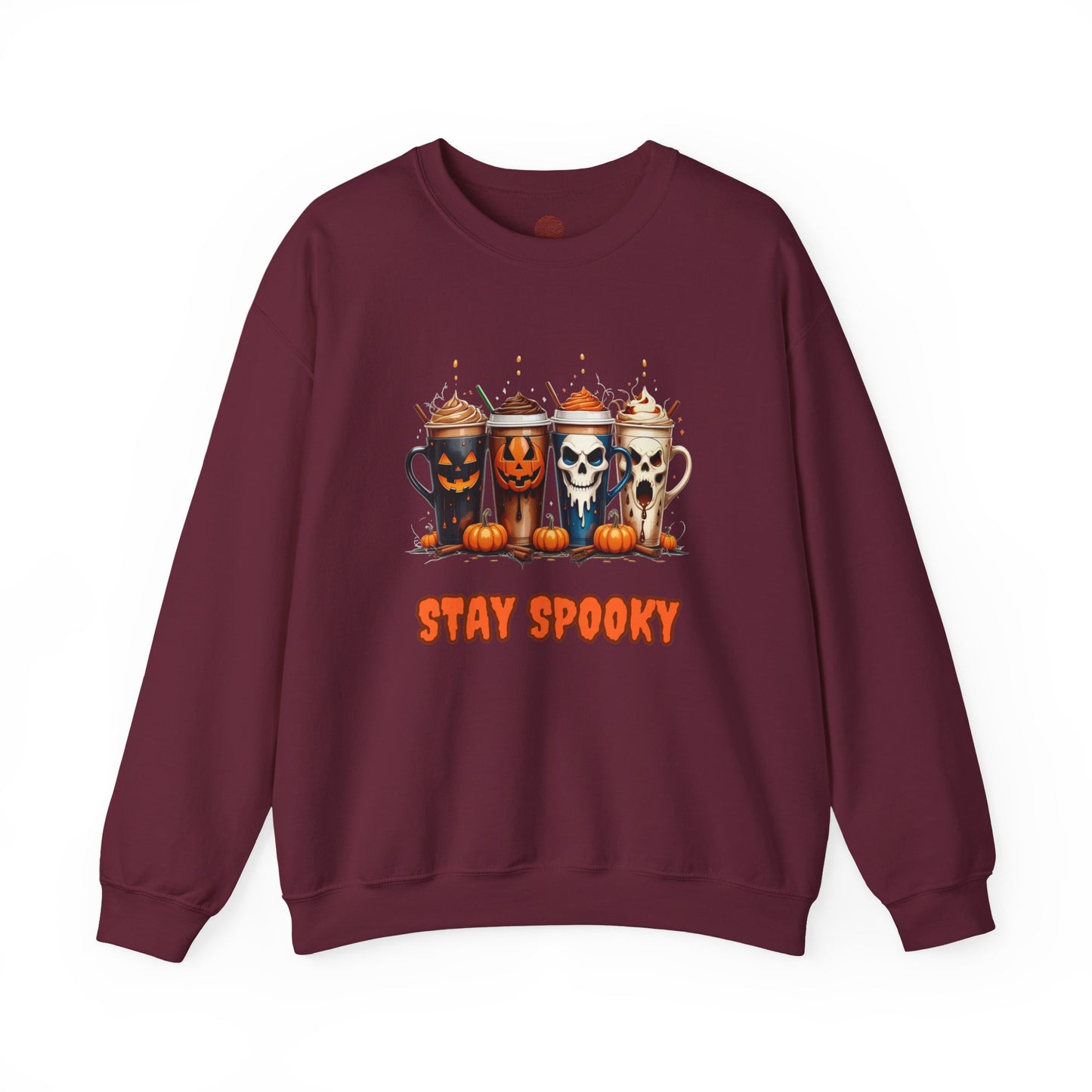 Stay Spooky Halloween Coffee Cups Sweatshirt – Unisex Gildan Heavy Blend Crewneck Pullover