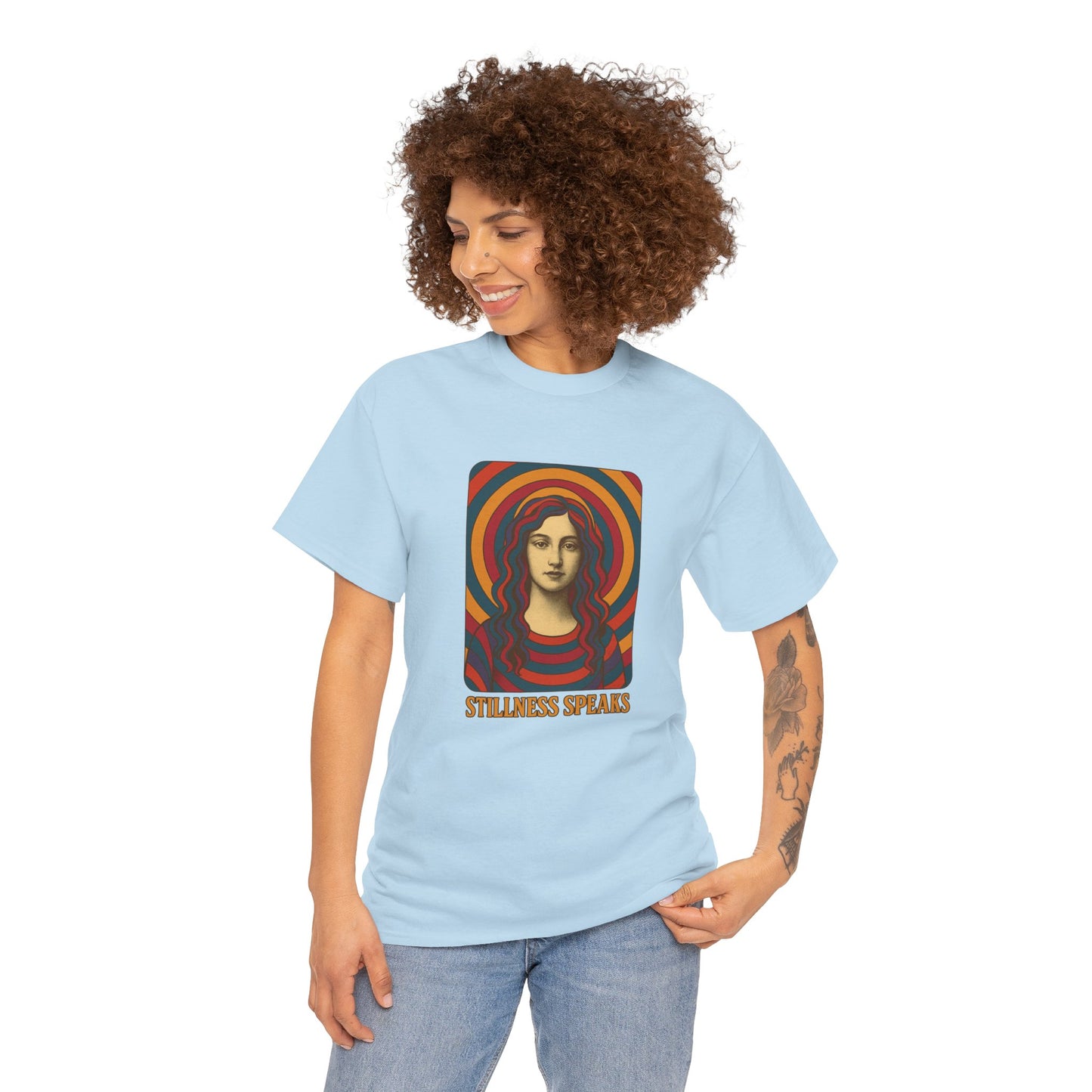 Stillness Speaks Unisex Heavy Cotton Tee, Psychedelic Retro Graphic Shirt, Spiritual Boho Aesthetic Top, Vintage 70s Trippy Tshirt,
