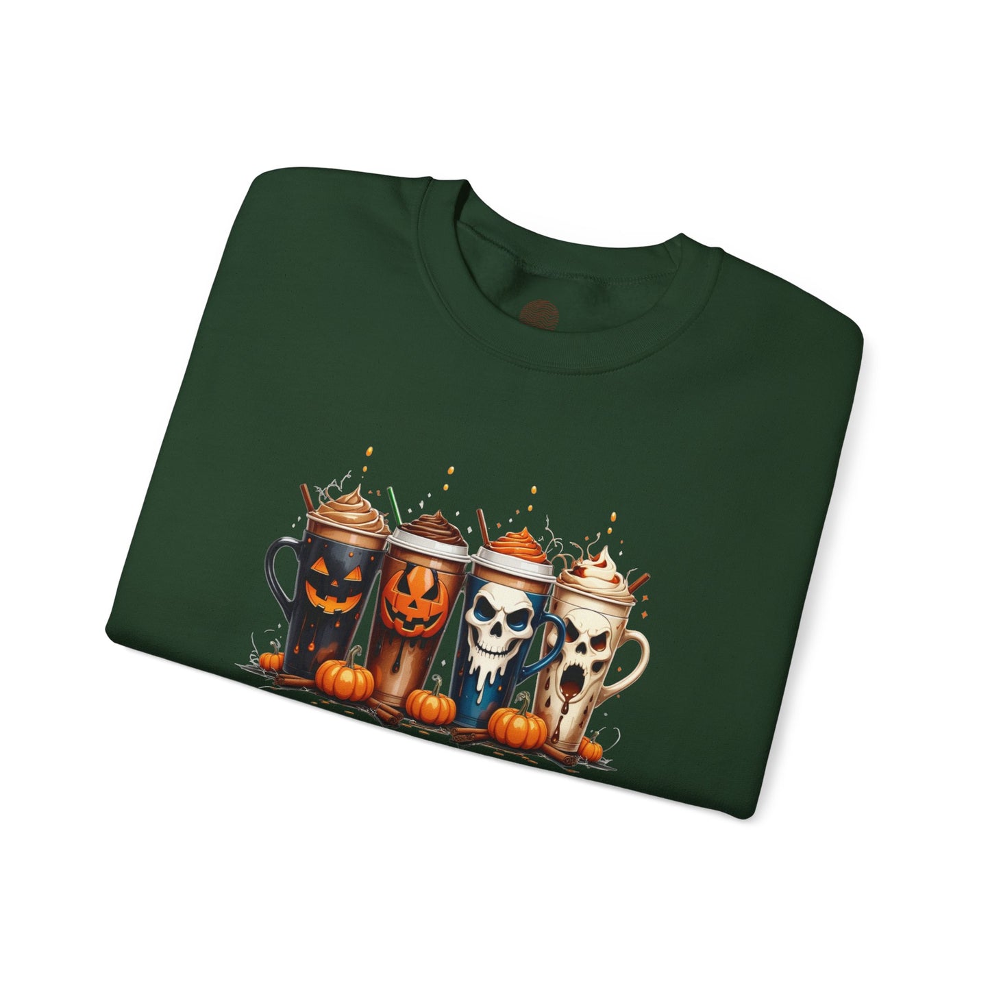 Stay Spooky Halloween Coffee Cups Sweatshirt – Unisex Gildan Heavy Blend Crewneck Pullover