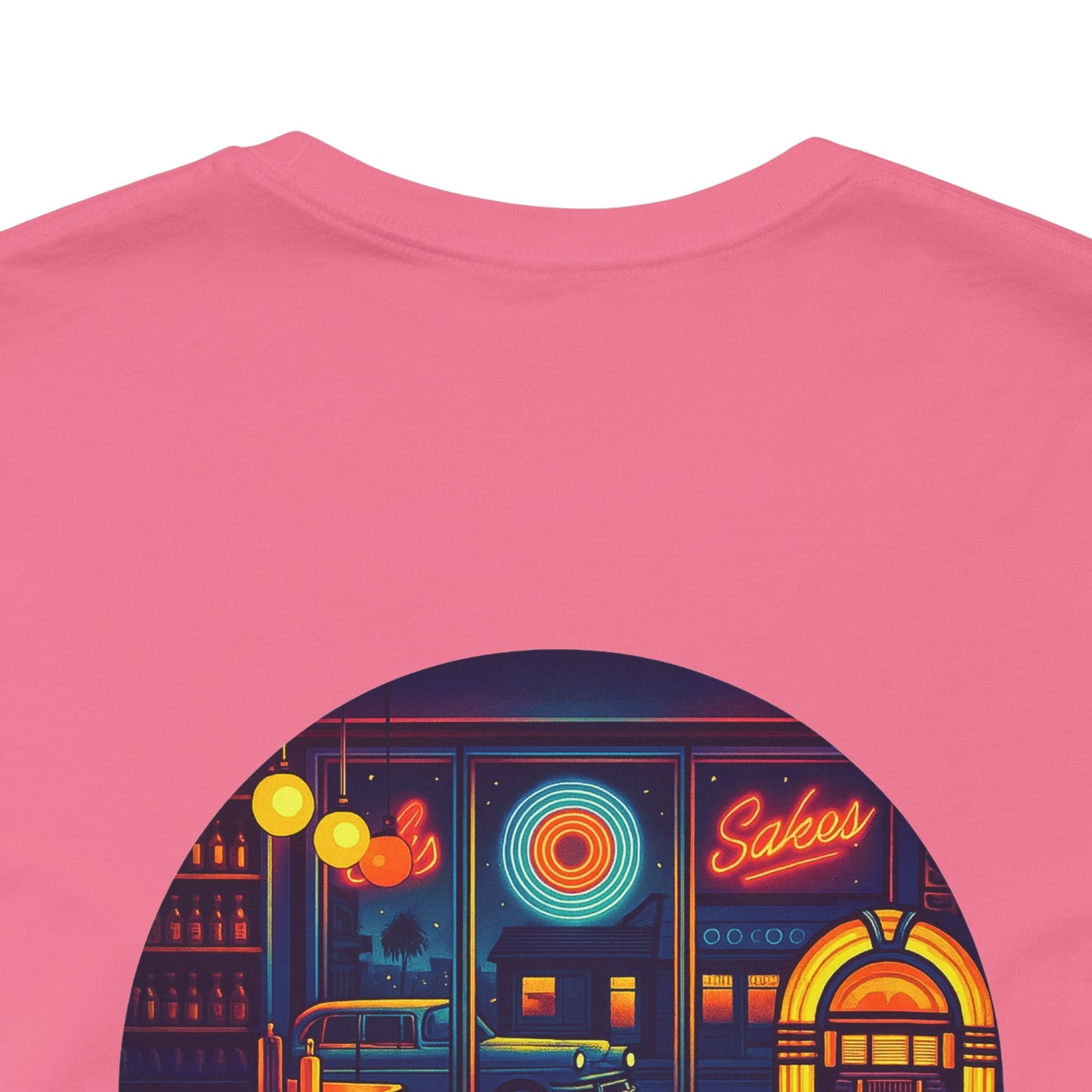 Echoes of the Past Retro Diner T-Shirt – Bella Canvas 3001 Unisex Vintage 80s Jukebox Neon Graphic Tee