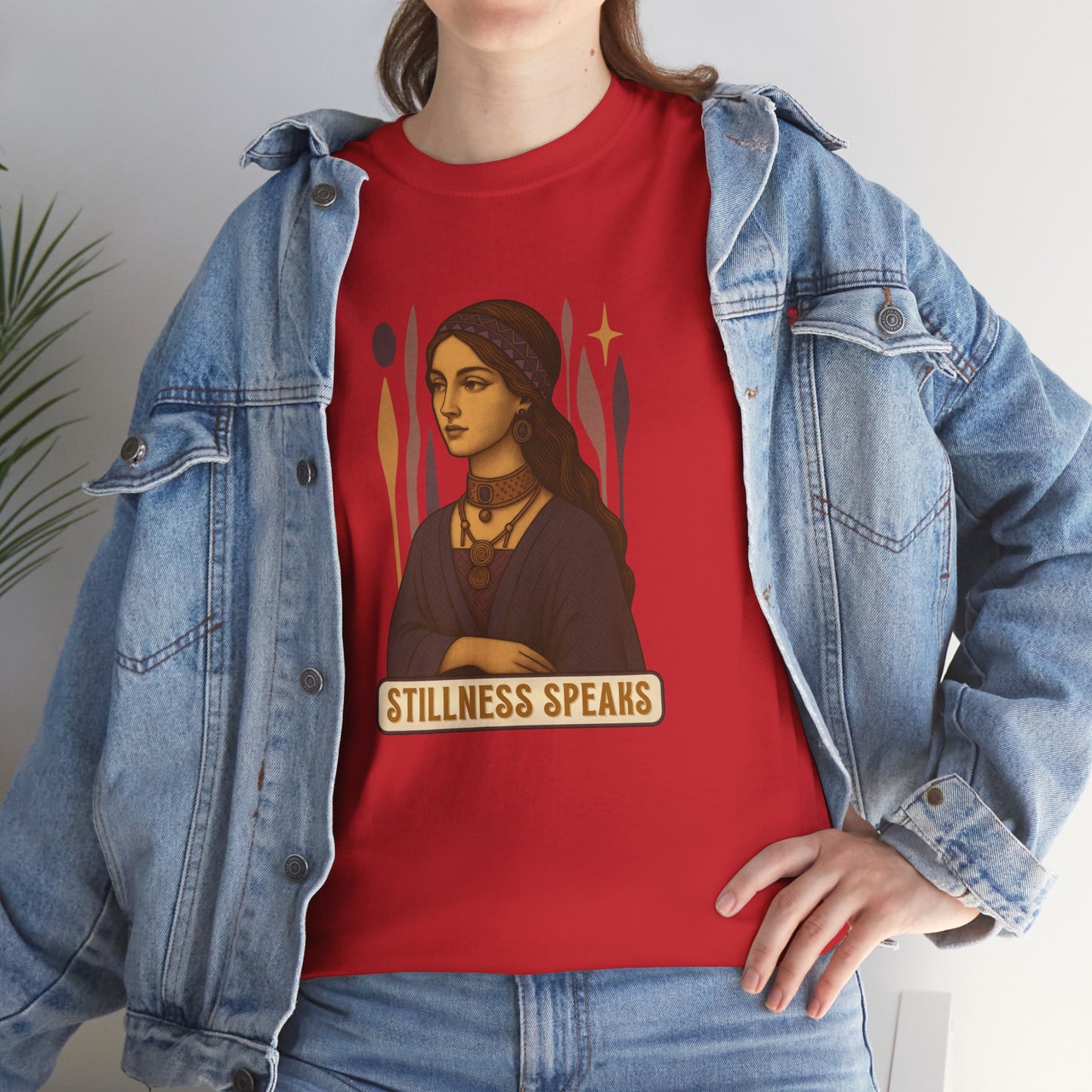 Vintage Mystic Woman Stillness Speaks T-Shirt, Retro Boho Aesthetic Top, Spiritual Graphic Tee, Mindfulness Yoga Gift, Unisex Heavy Cotton