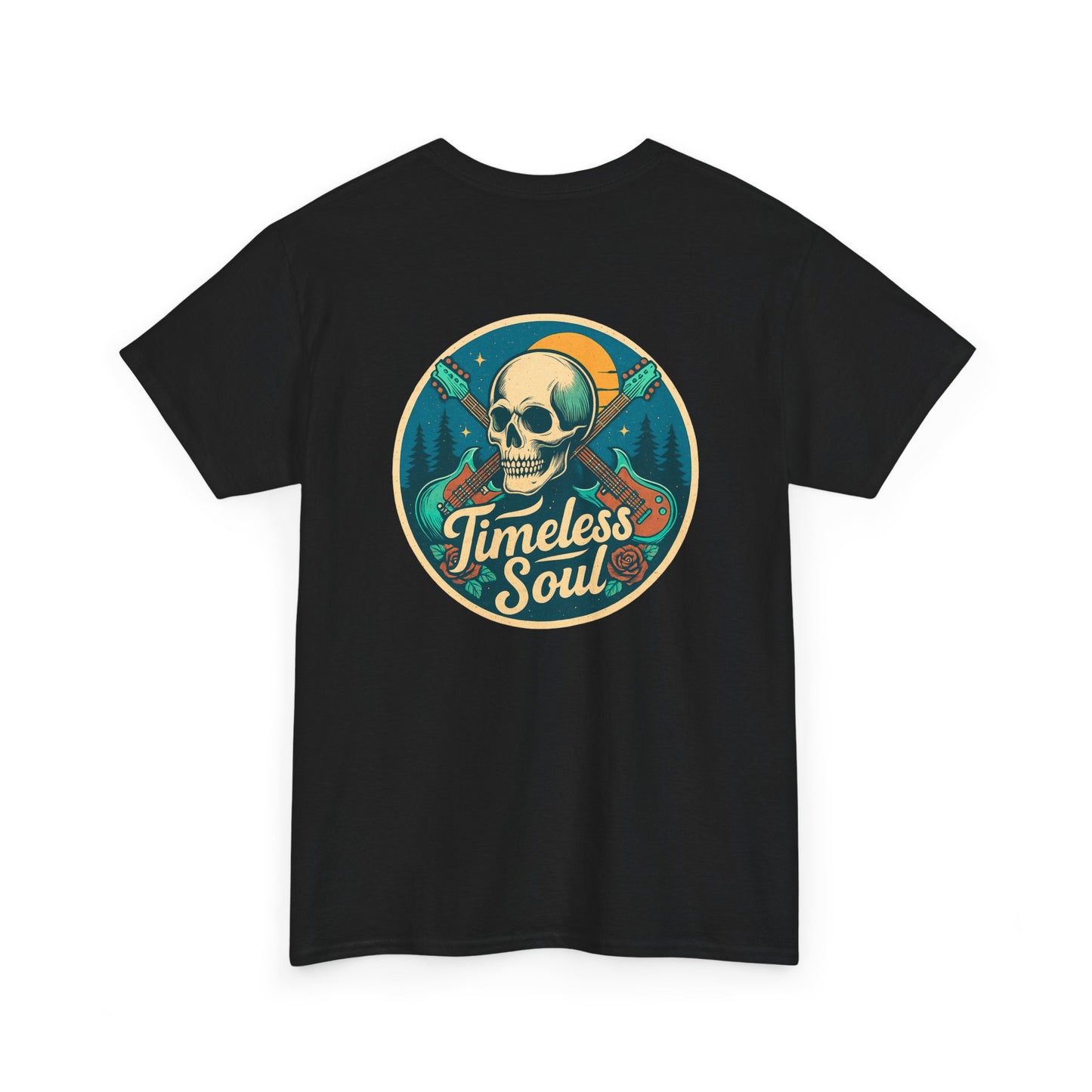 Timeless Soul Rock T-Shirt - Retro Skull and Guitars Graphic Tee, Vintage Rock & Roll Band Shirt, Gothic Music Festival Unisex Top,