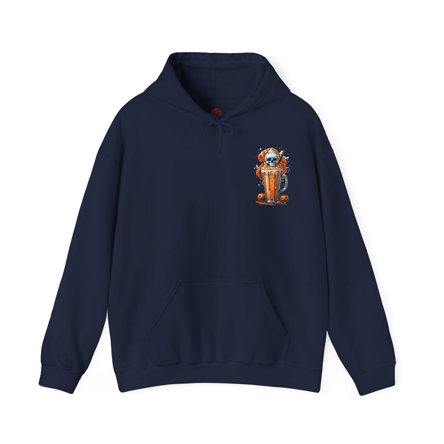 Halloween Skull Pumpkin Latte Hoodie – Spooky Fall Coffee Graphic Sweatshirt – Gildan 18500 Unisex Cozy Autumn Hoodie