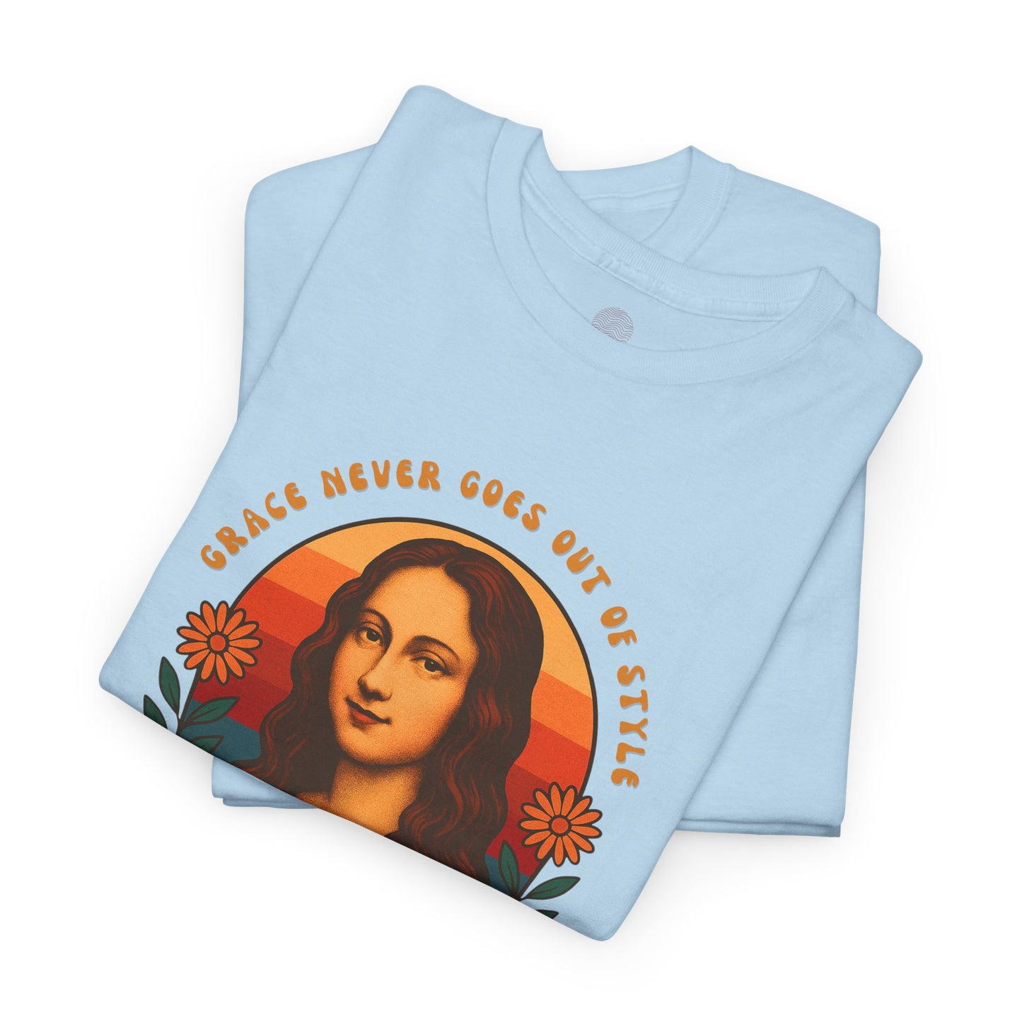 Retro Mona Lisa Unisex Heavy Cotton Tee - Vintage Aesthetic Graphic Shirt, 70s Art Tee, Trendy Gildan 5000 Top, Grace Never Goes Out of