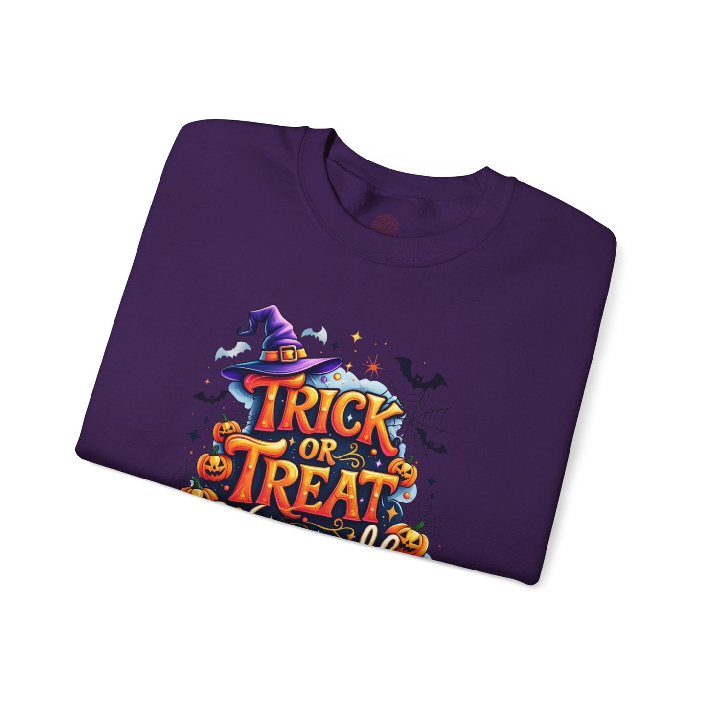 ''Trick or Treat Yourself'' Halloween Sweatshirt – Unisex Cozy Crewneck, Spooky Pumpkin & Witch Hat Graphic, Fall Aesthetic Pullover