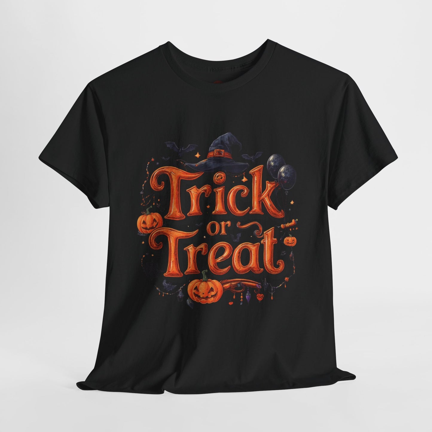 Trick or Treat Halloween Shirt | Spooky Pumpkin Witch Hat Graphic Tee | Funny Unisex Costume T-Shirt | Cute Halloween Party Top
