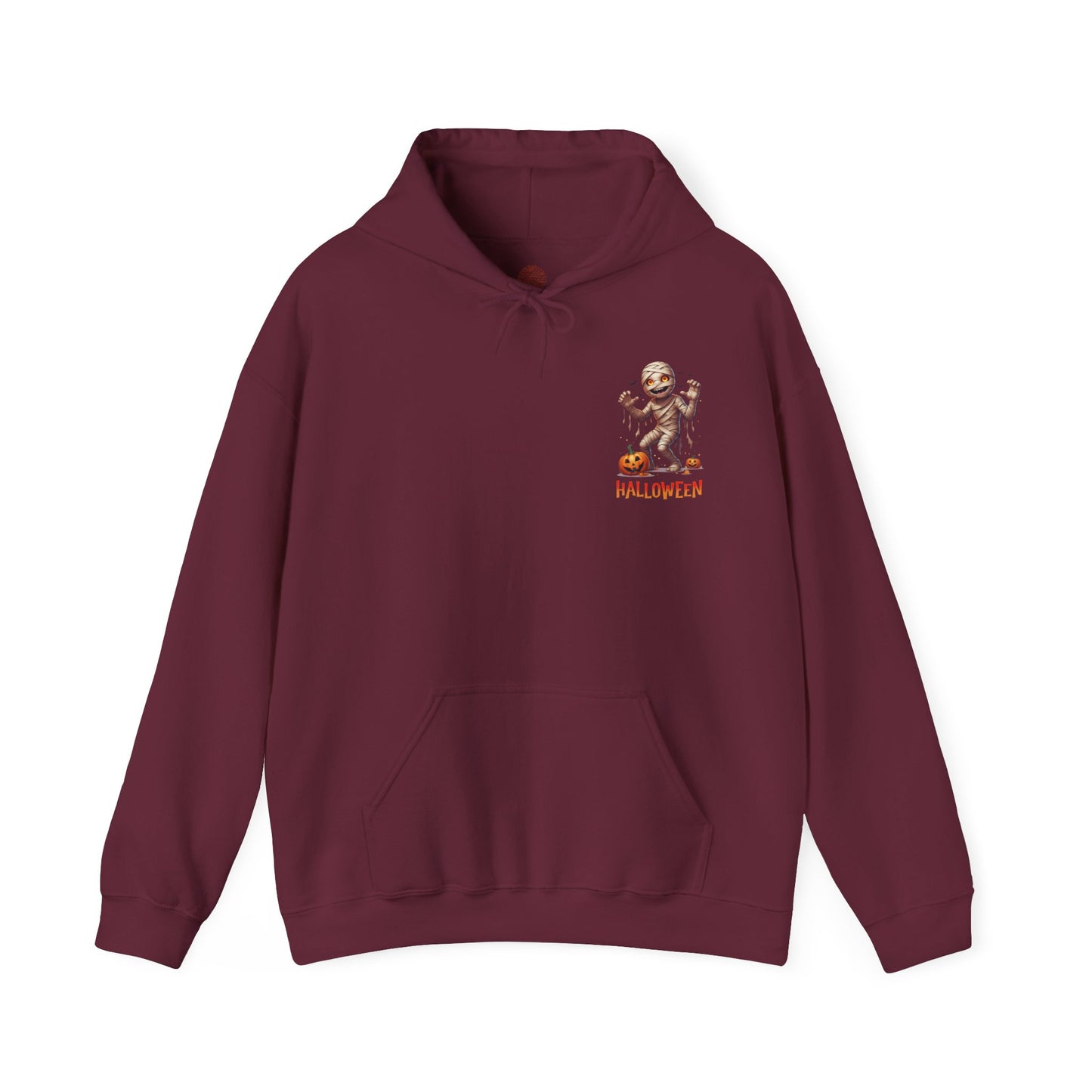Halloween Mummy Hoodie – Spooky Pumpkin Graphic Sweatshirt – Gildan 18500 Unisex Halloween Hoodie for Fall & Horror Lovers