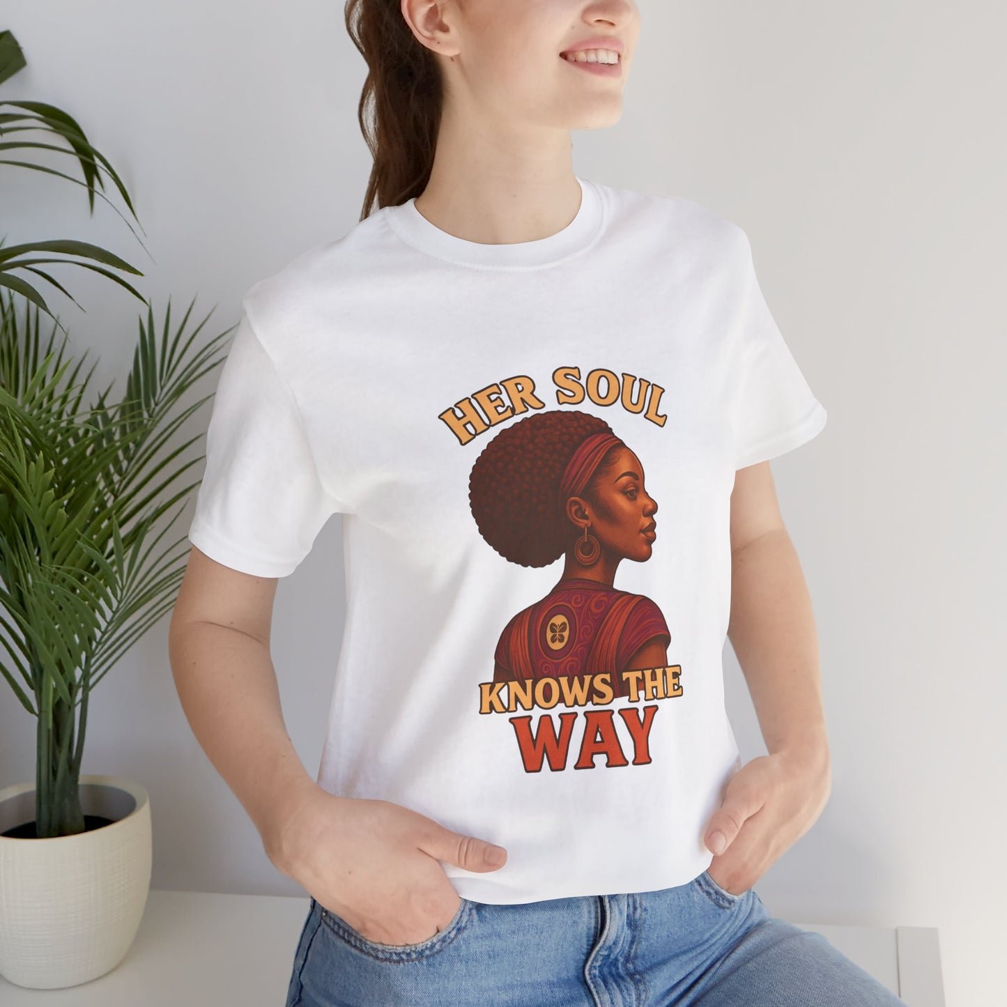 Retro Afro Woman Graphic Tee, Inspirational Quote Top, Her Soul Knows The Way Shirt, Unisex T-Shirt, Bella+Canvas 3001, Short Sleeve