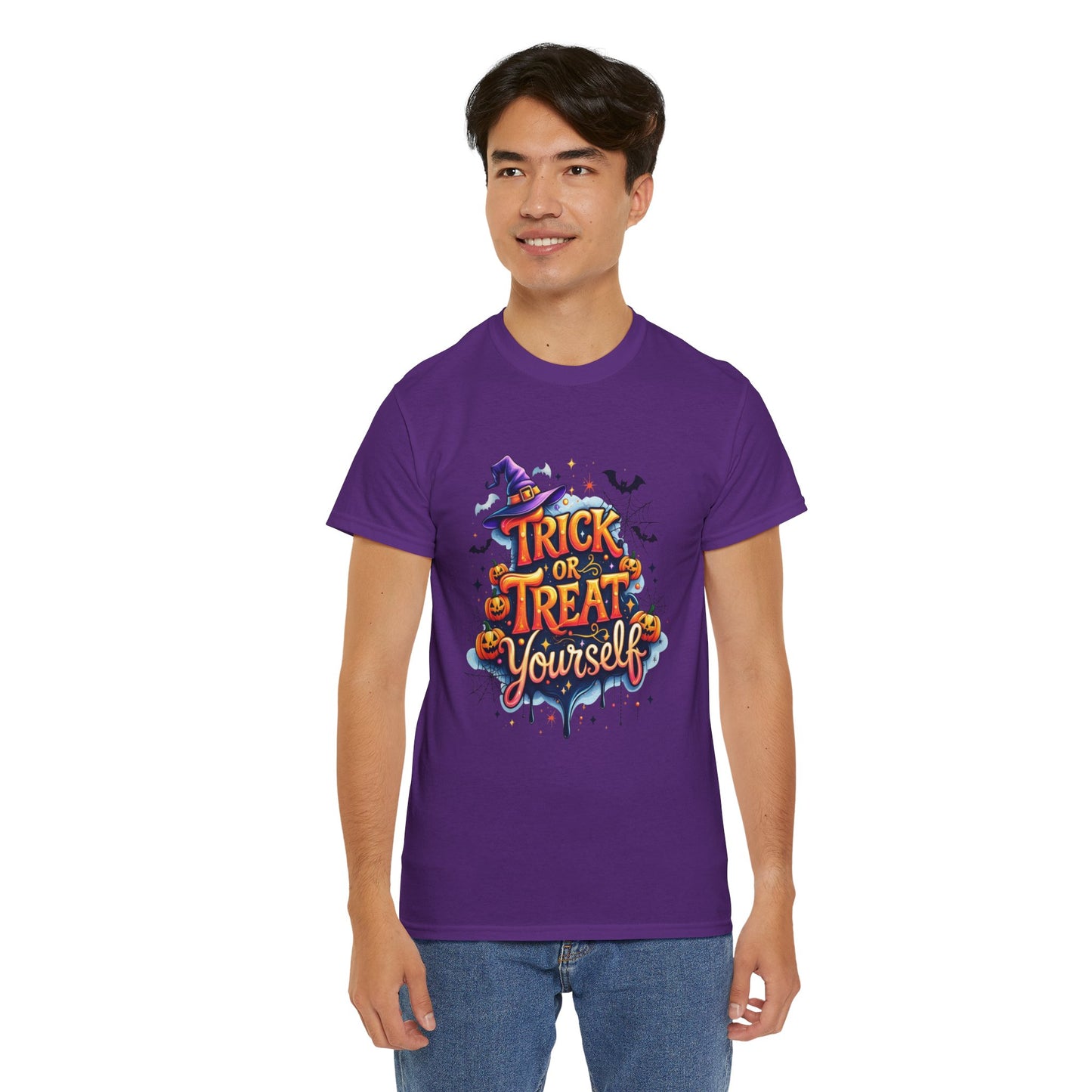 Trick or Treat Yourself Halloween Shirt | Funny Witch Pumpkin Graphic Tee | Spooky Unisex Costume T-Shirt | Cute Halloween Party Top