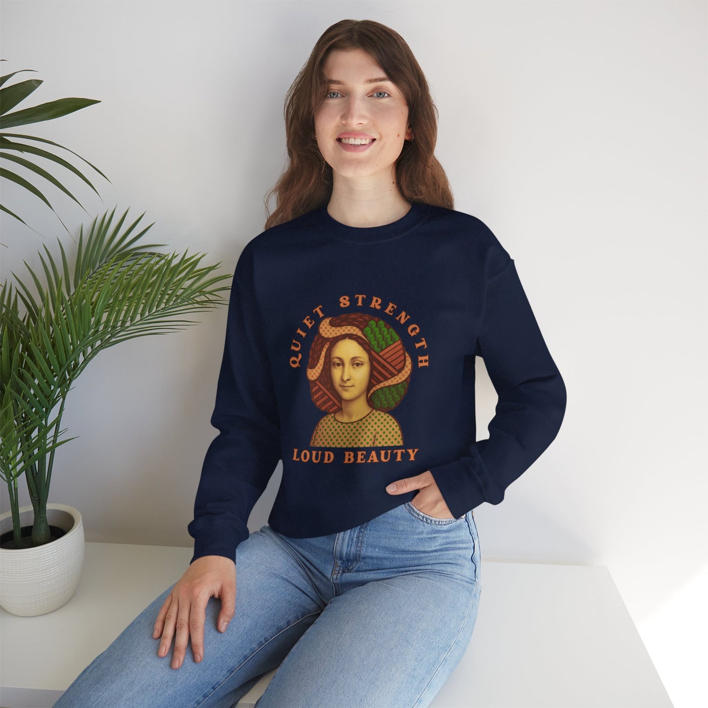 Quiet Strength Loud Beauty Graphic Sweatshirt - Retro Vintage Aesthetic Unisex Gildan 18000, Feminine Power Art Shirt, Crewneck Jumper,